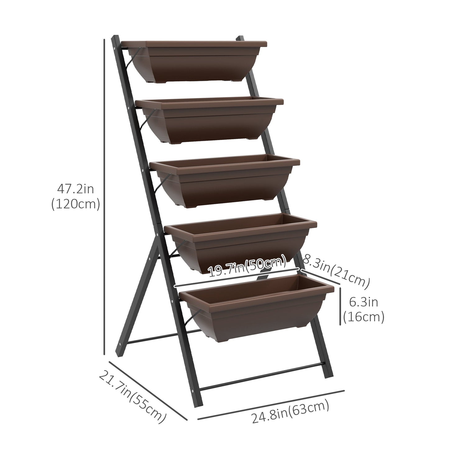 5-Tier Raised Garden Bed with 5 Planter Boxes, Outdoor Plant Stand Grow Containers with Leaking Holes for Balcony Patio Outdoor, Brown