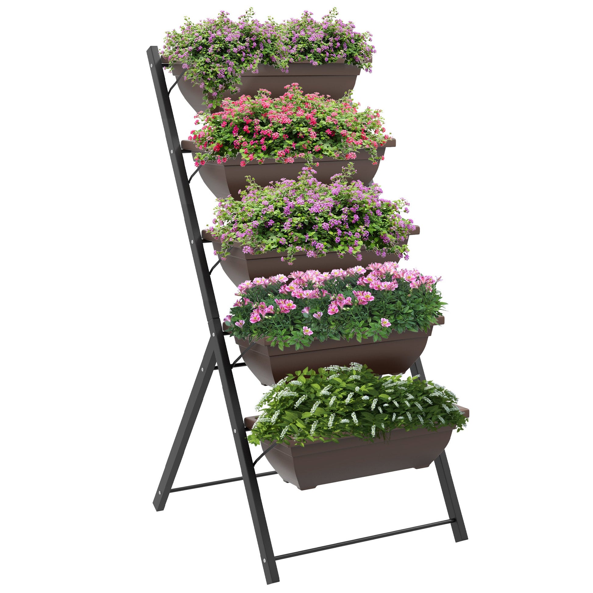 5-Tier Raised Garden Bed with 5 Planter Boxes, Outdoor Plant Stand Grow Containers with Leaking Holes for Balcony Patio Outdoor, Brown