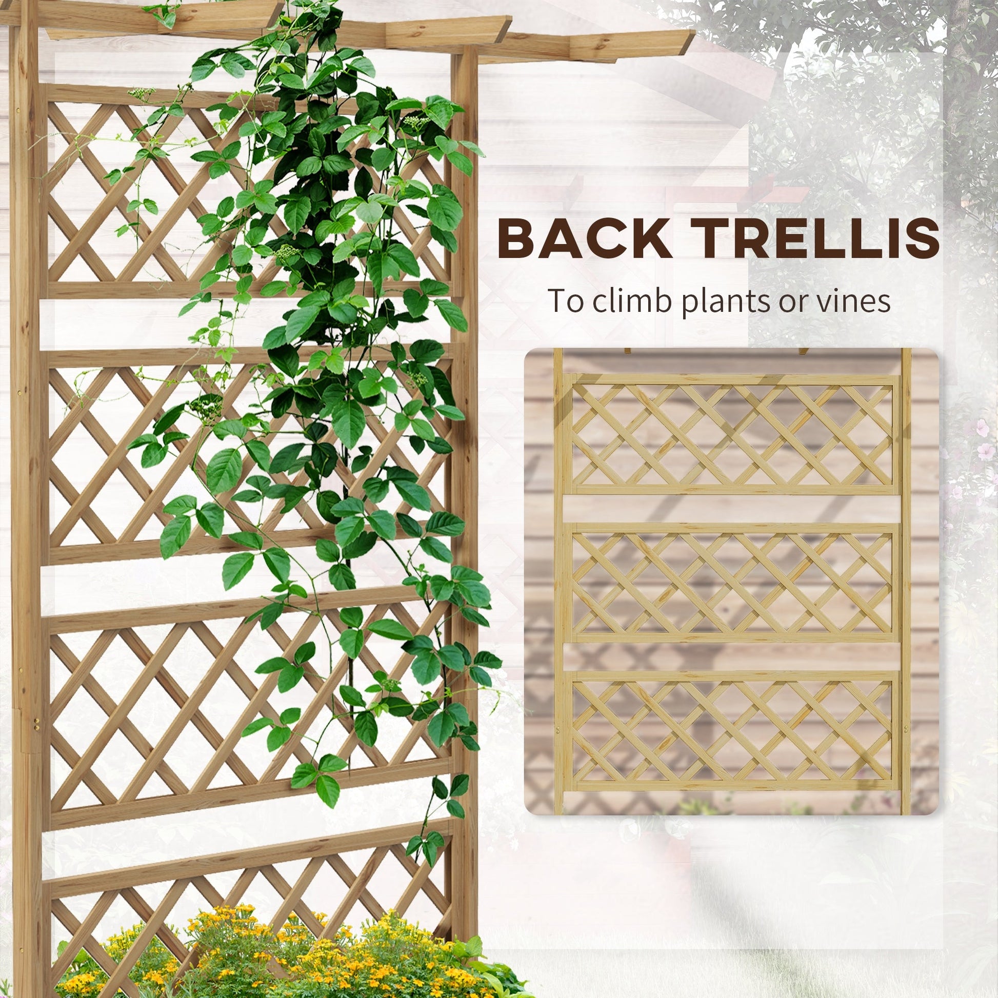 Raised Garden Bed, Wood Planter with Trellis for Vine Climbing, Privacy Screen Planter Box with Roof to Grow Flowers Vegetables Herbs for Backyard Patio Deck, Natural