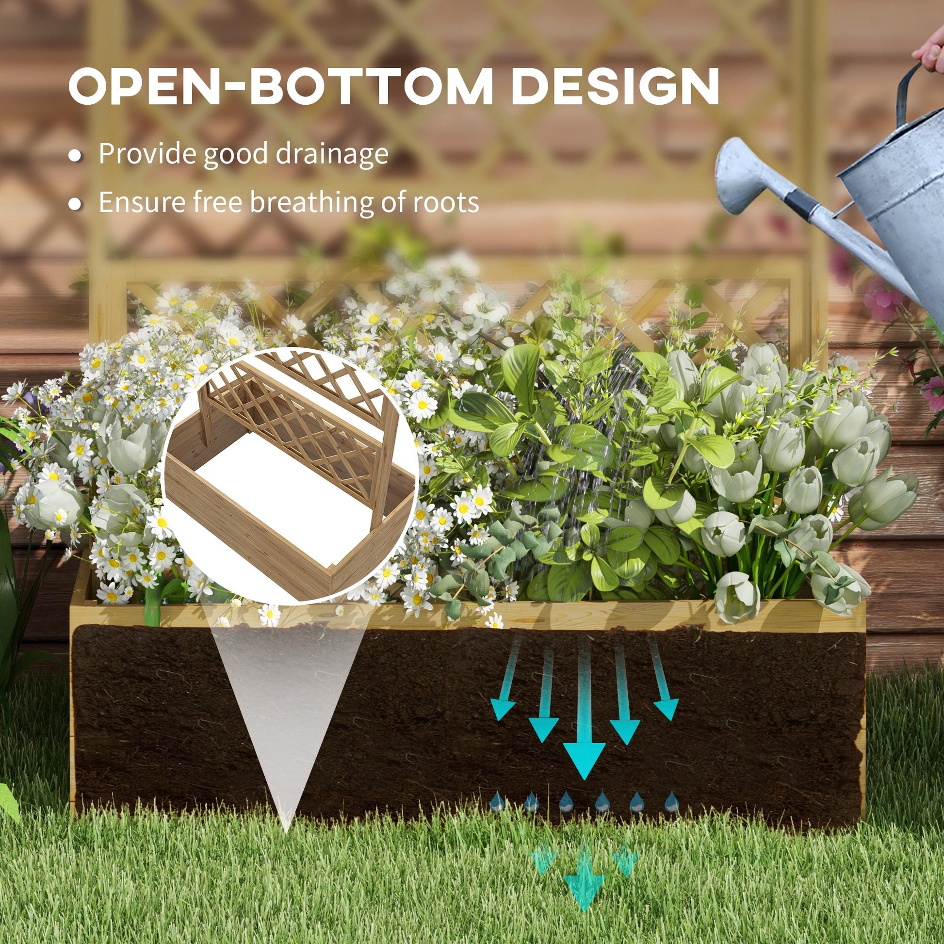 Raised Garden Bed, Wood Planter with Trellis for Vine Climbing, Privacy Screen Planter Box with Roof to Grow Flowers Vegetables Herbs for Backyard Patio Deck, Natural