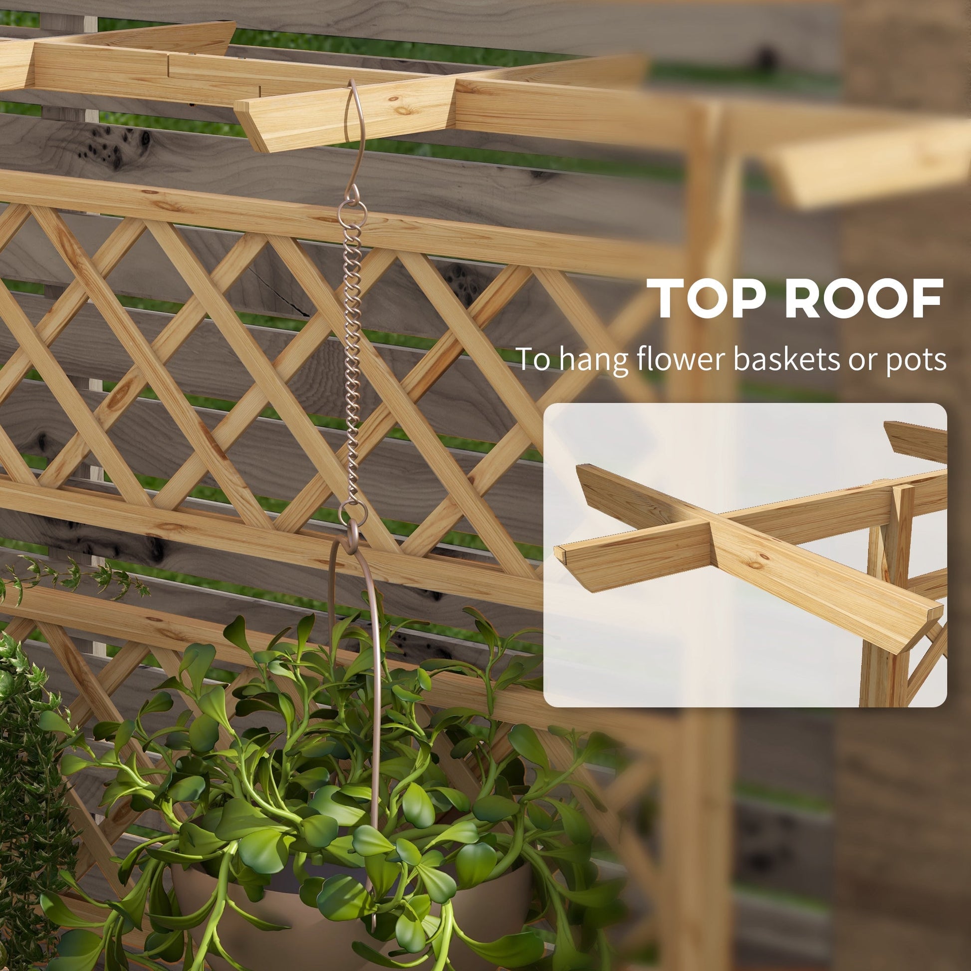 Raised Garden Bed, Wood Planter with Trellis for Vine Climbing, Privacy Screen Planter Box with Roof to Grow Flowers Vegetables Herbs for Backyard Patio Deck, Natural