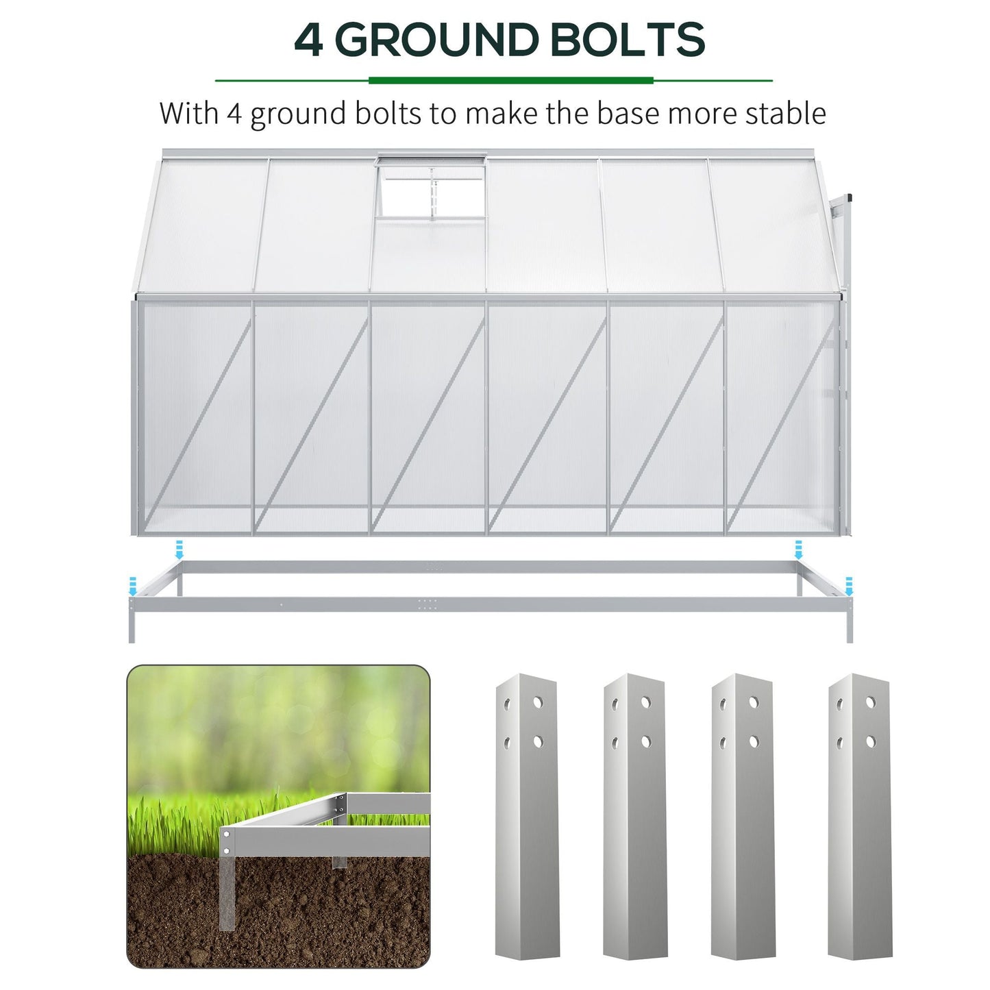 6' x 12' x 6.5' Polycarbonate Greenhouse, Walk-in Green House with Adjustable Roof Vent, Galvanized Base, Sliding Door and Rain Gutter for Outdoor, Garden, Backyard, Clear