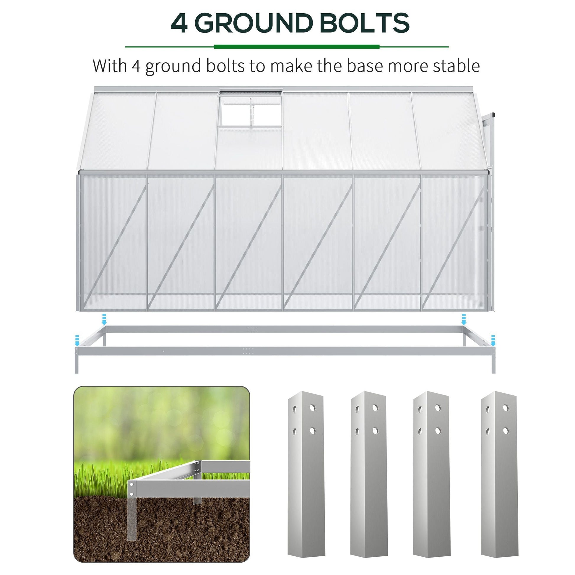 6' x 12' x 6.5' Polycarbonate Greenhouse, Walk-in Green House with Adjustable Roof Vent, Galvanized Base, Sliding Door and Rain Gutter for Outdoor, Garden, Backyard, Clear