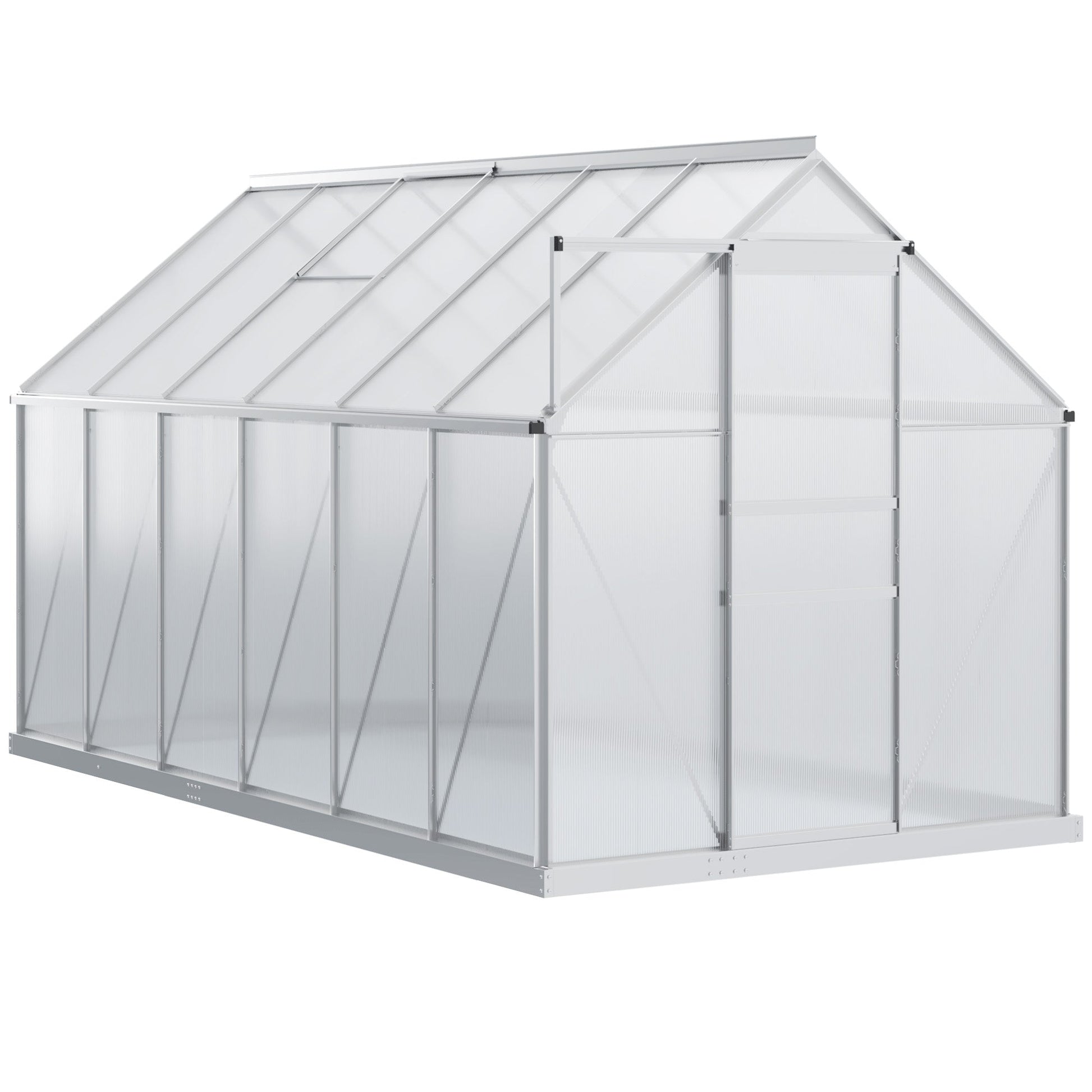 6' x 12' x 6.5' Polycarbonate Greenhouse, Walk-in Green House with Adjustable Roof Vent, Galvanized Base, Sliding Door and Rain Gutter for Outdoor, Garden, Backyard, Clear