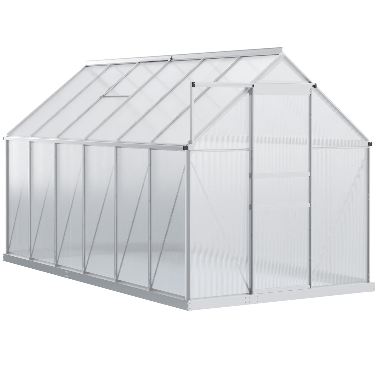 6' x 12' x 6.5' Polycarbonate Greenhouse, Walk-in Green House with Adjustable Roof Vent, Galvanized Base, Sliding Door and Rain Gutter for Outdoor, Garden, Backyard, Clear