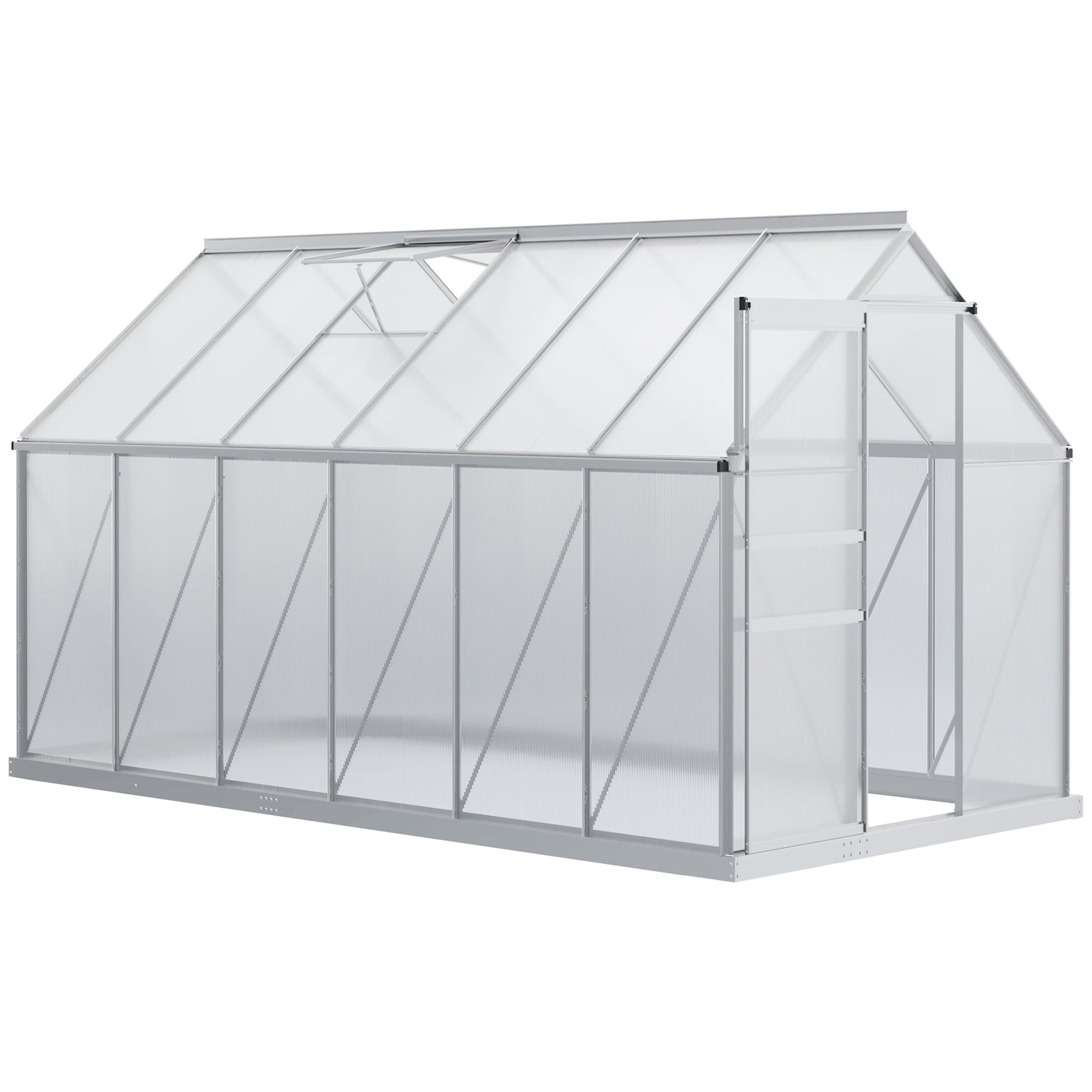 6' x 12' x 6.5' Polycarbonate Greenhouse, Walk-in Green House with Adjustable Roof Vent, Galvanized Base, Sliding Door and Rain Gutter for Outdoor, Garden, Backyard, Clear