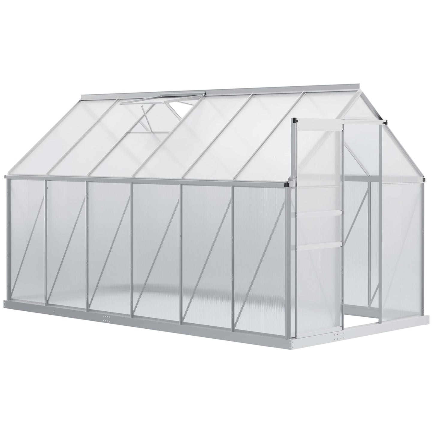 6' x 12' x 6.5' Polycarbonate Greenhouse, Walk-in Green House with Adjustable Roof Vent, Galvanized Base, Sliding Door and Rain Gutter for Outdoor, Garden, Backyard, Clear