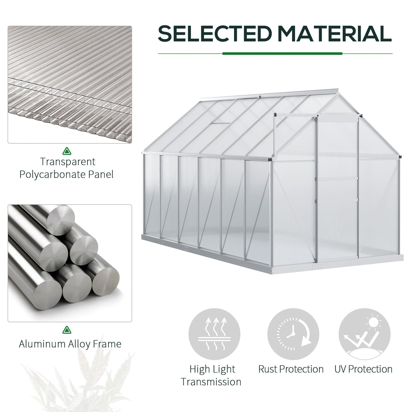 6' x 12' x 6.5' Polycarbonate Greenhouse, Walk-in Green House with Adjustable Roof Vent, Galvanized Base, Sliding Door and Rain Gutter for Outdoor, Garden, Backyard, Clear