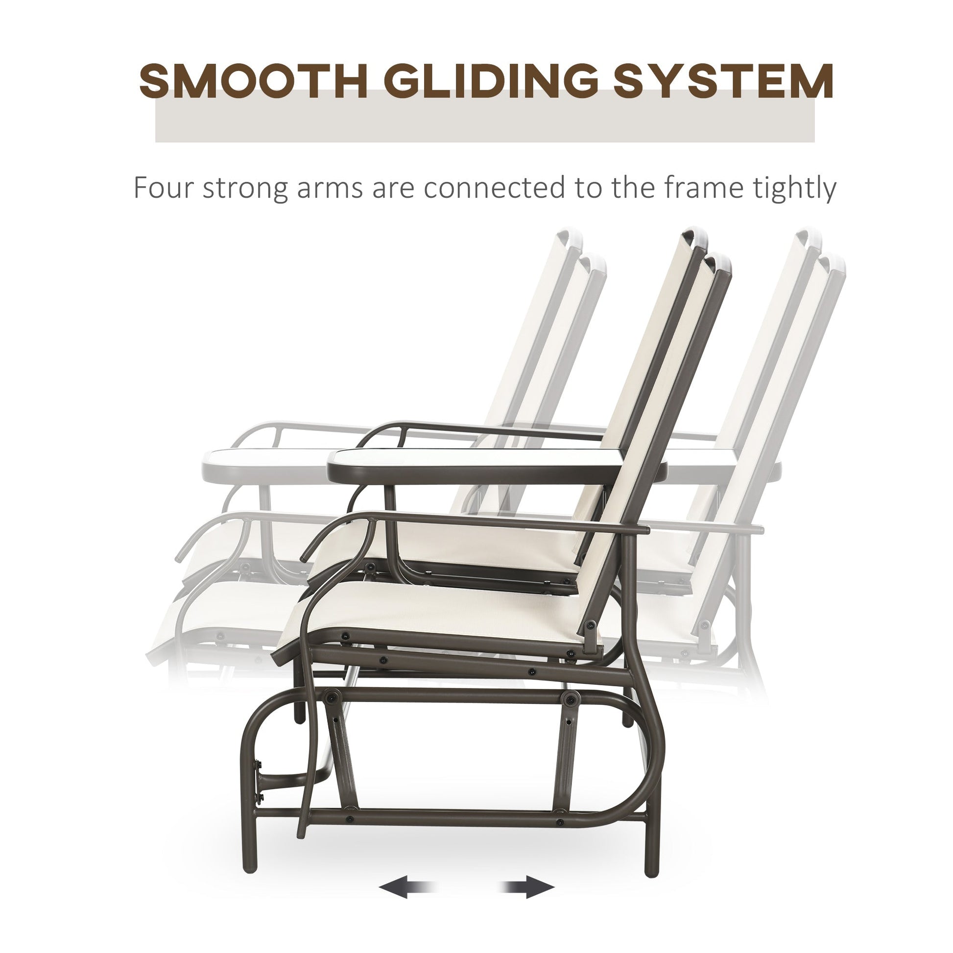 Outdoor Glider Bench with Table, Patio Loveseat for 2 Persons, Garden Glider Rocking Chair with Breathable Mesh Fabric, Beige