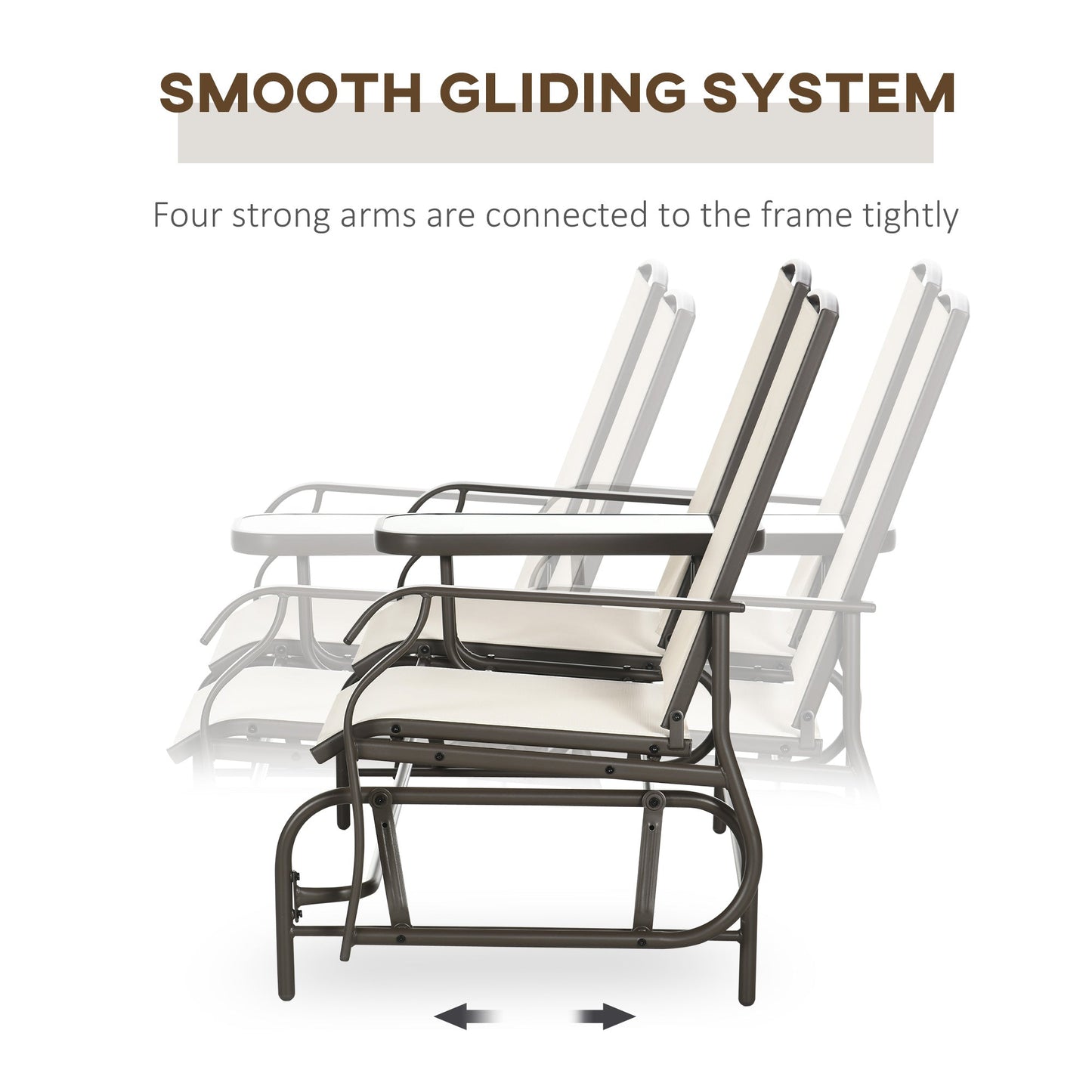 Outdoor Glider Bench with Table, Patio Loveseat for 2 Persons, Garden Glider Rocking Chair with Breathable Mesh Fabric, Beige