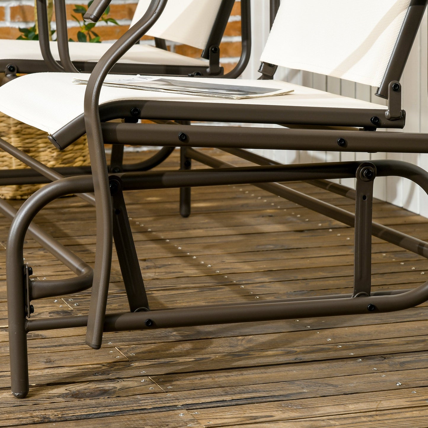 Outdoor Glider Bench with Table, Patio Loveseat for 2 Persons, Garden Glider Rocking Chair with Breathable Mesh Fabric, Beige