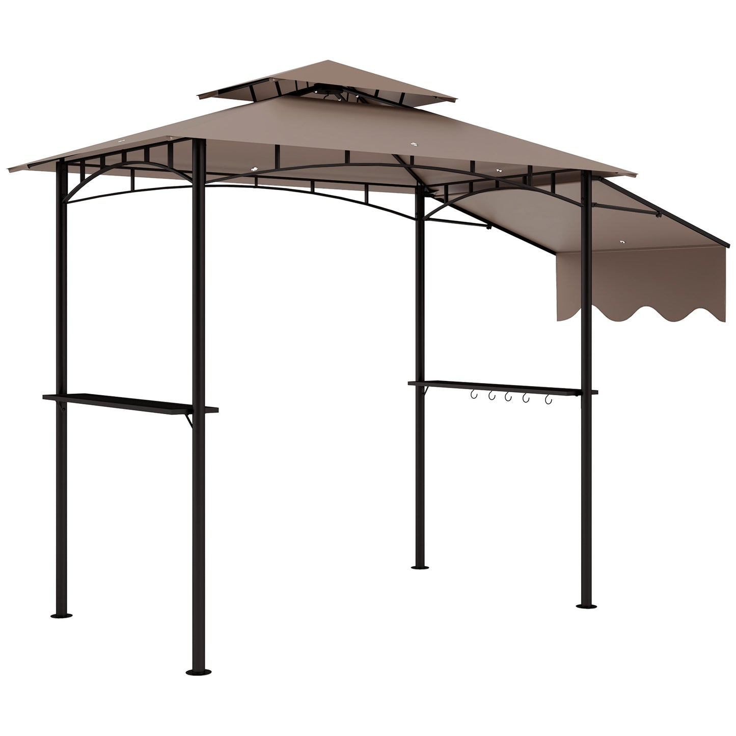 8' x 5' Grill Gazebo, Double Tiered Outdoor BBQ Gazebo with Side Awning, 2 Side Shelves and 6 Hooks, Barbecue Grill Gazebo Shelter for Patio, Garden, Backyard, Khaki