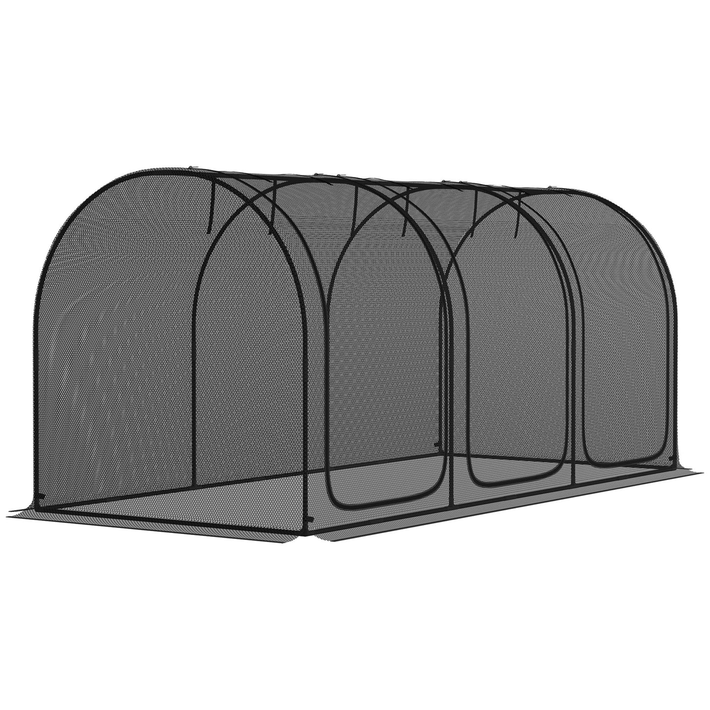 9' x 4' Crop Cage, Plant Protection Tent, with Three Zippered Doors and 4 Ground Stakes, for Garden, Yard, Lawn, Black