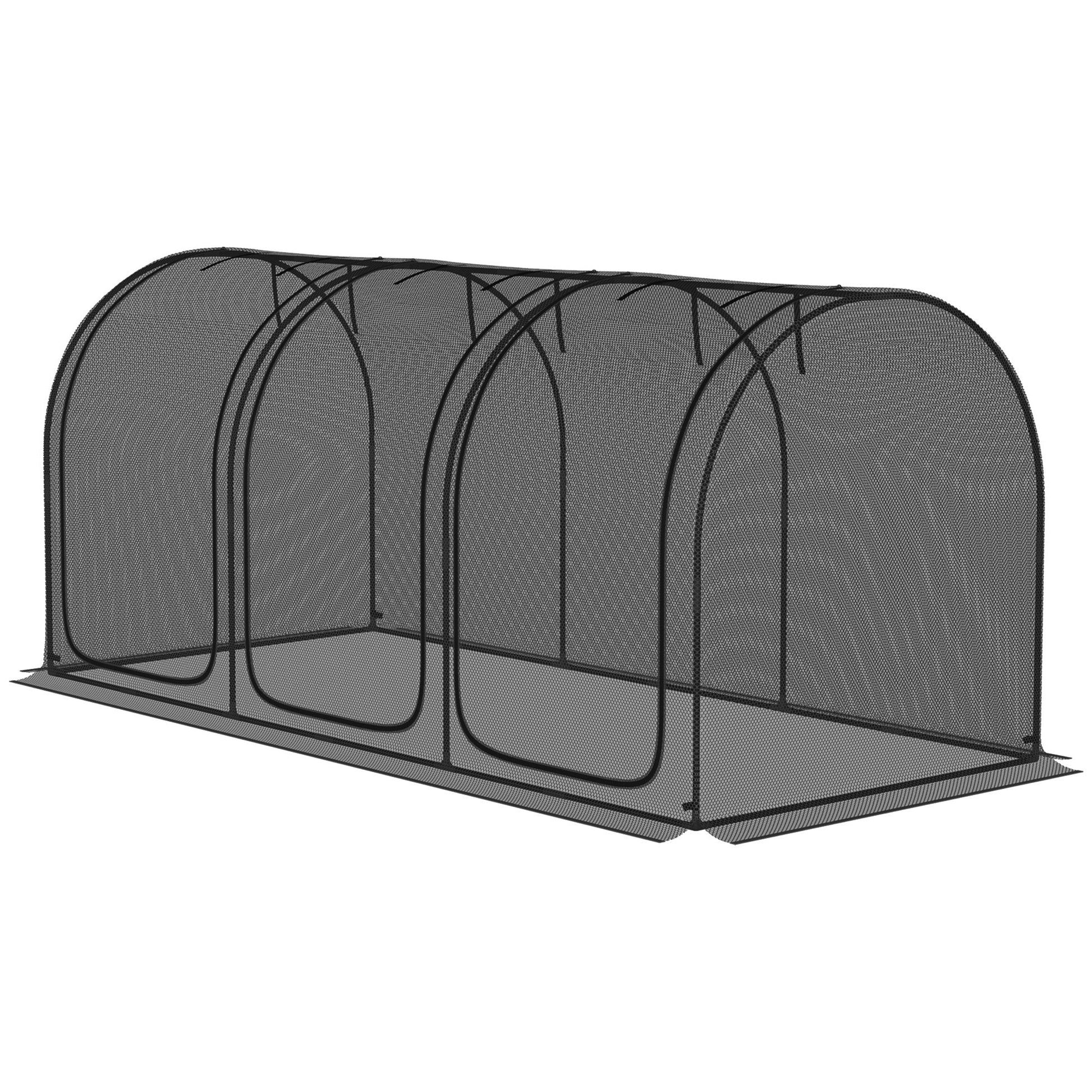 9' x 4' Crop Cage, Plant Protection Tent, with Three Zippered Doors and 4 Ground Stakes, for Garden, Yard, Lawn, Black