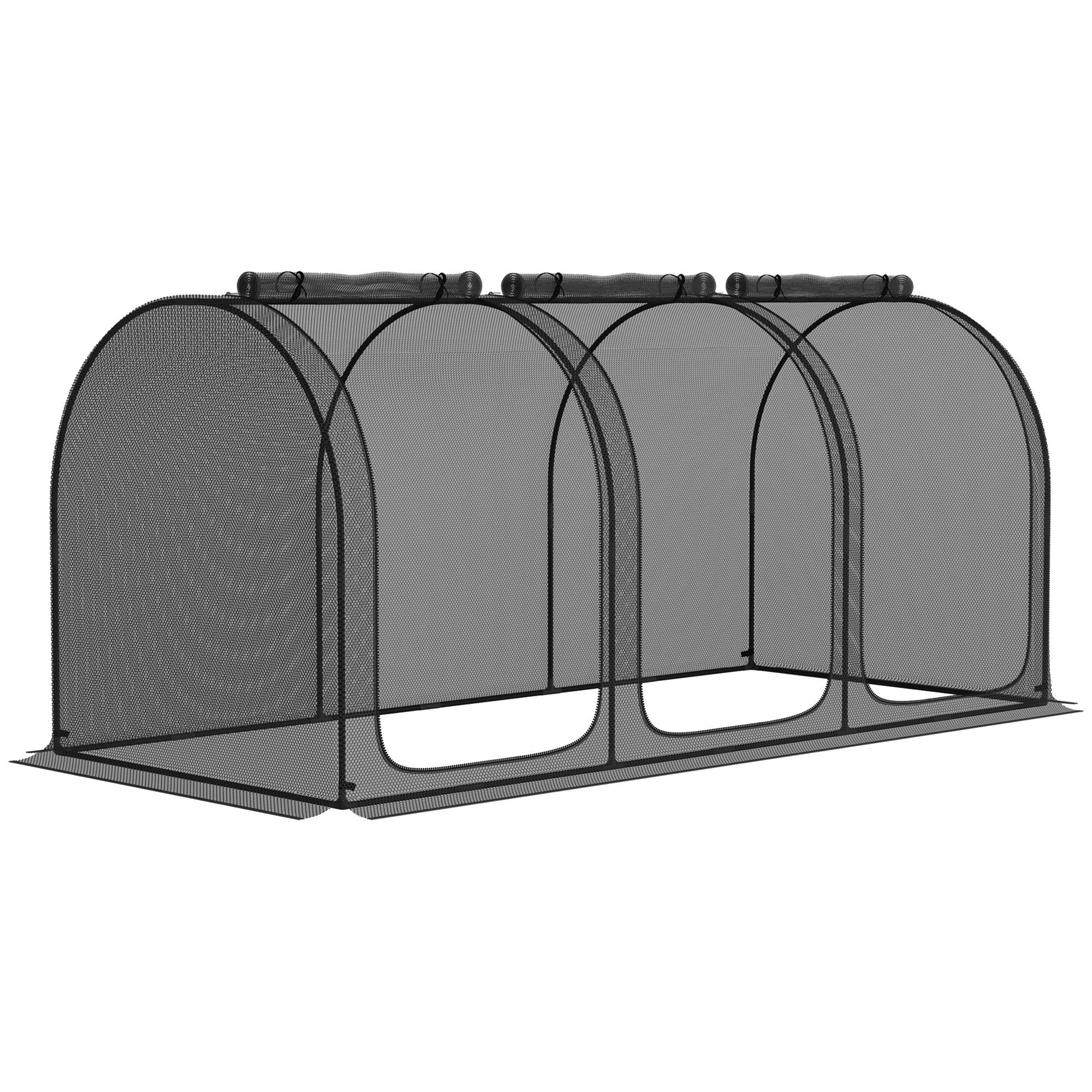 9' x 4' Crop Cage, Plant Protection Tent, with Three Zippered Doors and 4 Ground Stakes, for Garden, Yard, Lawn, Black