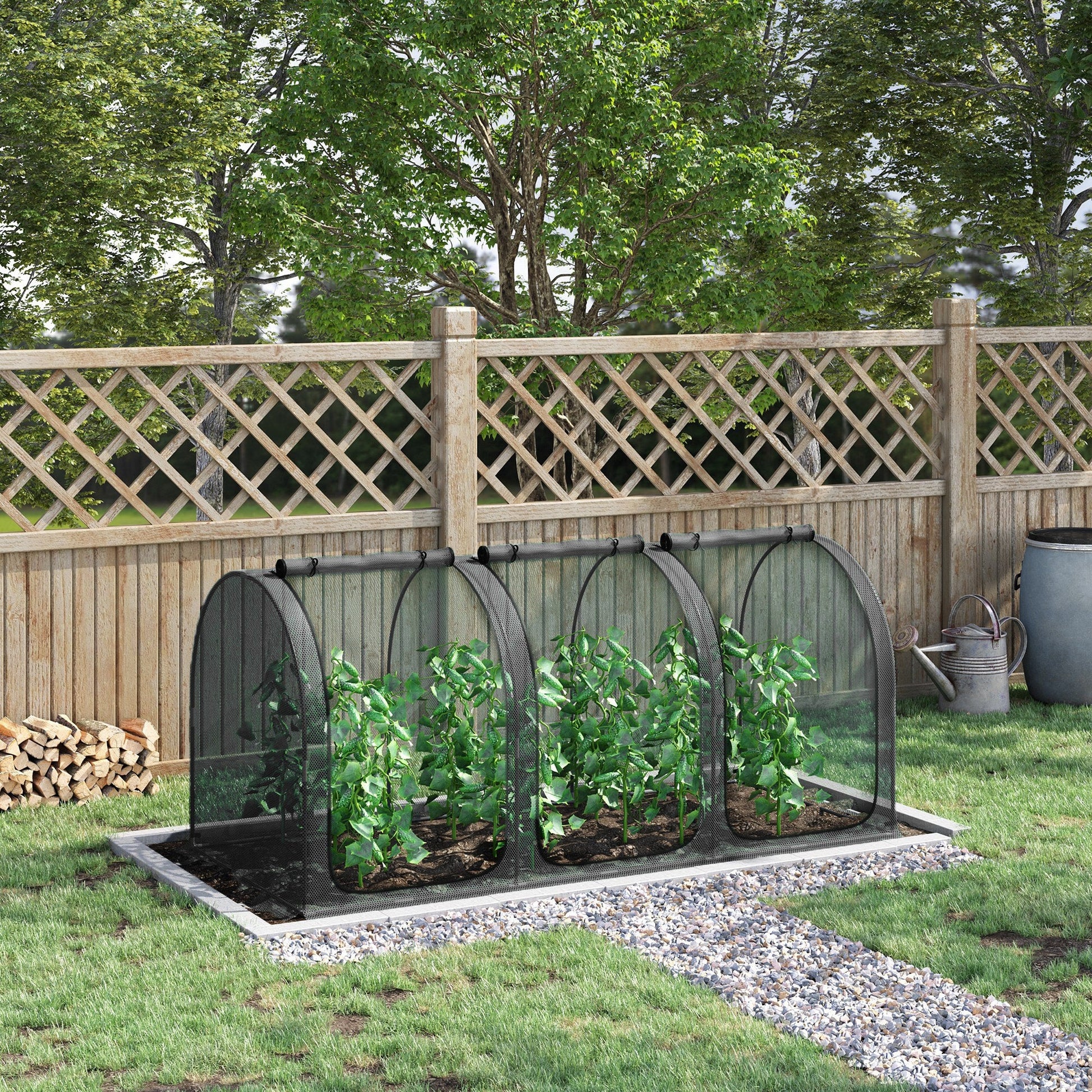 9' x 4' Crop Cage, Plant Protection Tent, with Three Zippered Doors and 4 Ground Stakes, for Garden, Yard, Lawn, Black
