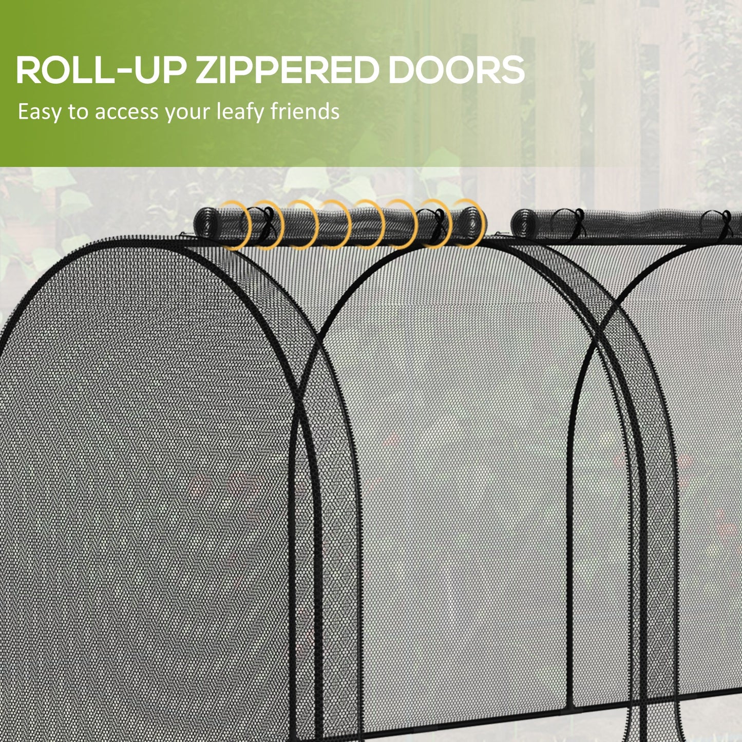 9' x 4' Crop Cage, Plant Protection Tent, with Three Zippered Doors and 4 Ground Stakes, for Garden, Yard, Lawn, Black