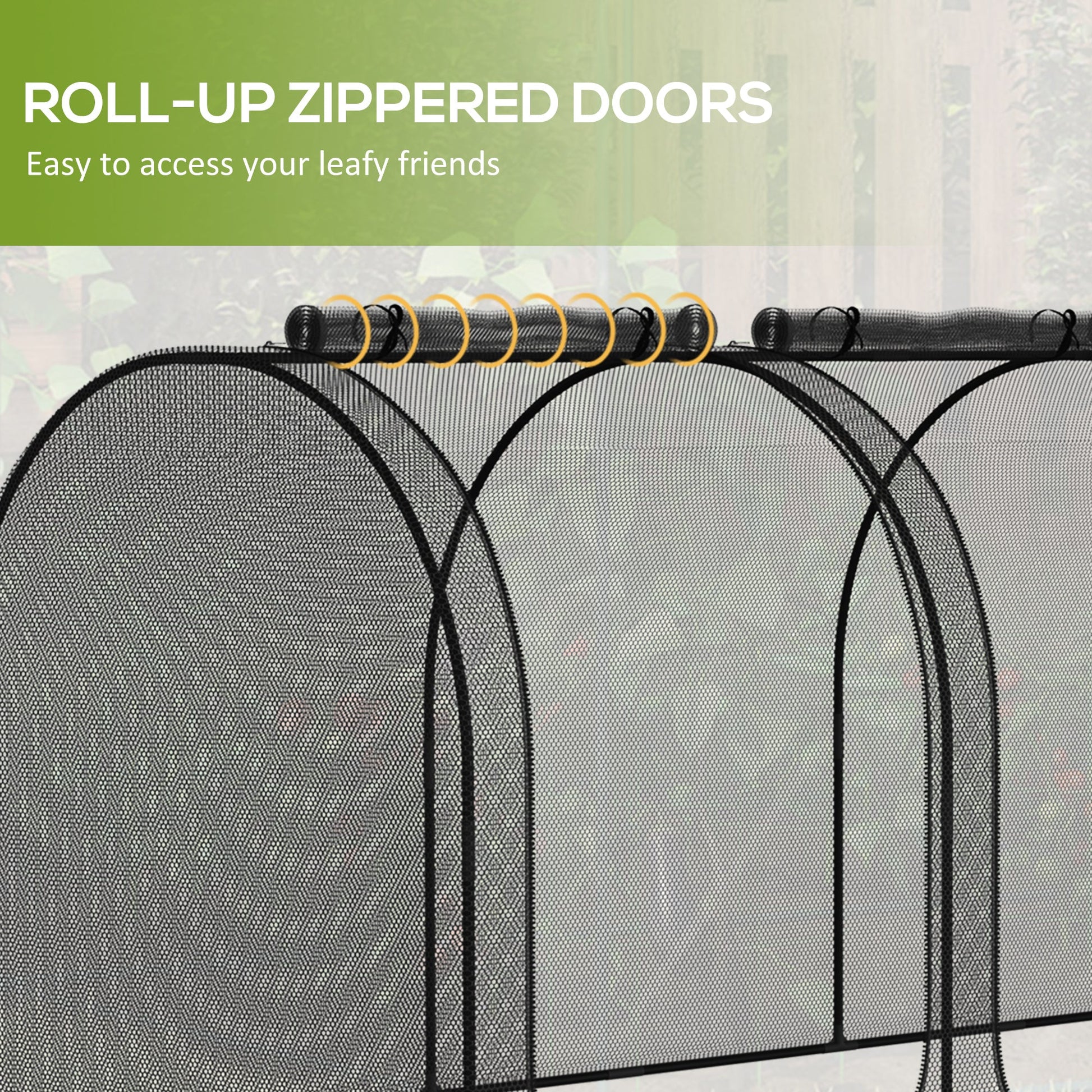 9' x 4' Crop Cage, Plant Protection Tent, with Three Zippered Doors and 4 Ground Stakes, for Garden, Yard, Lawn, Black