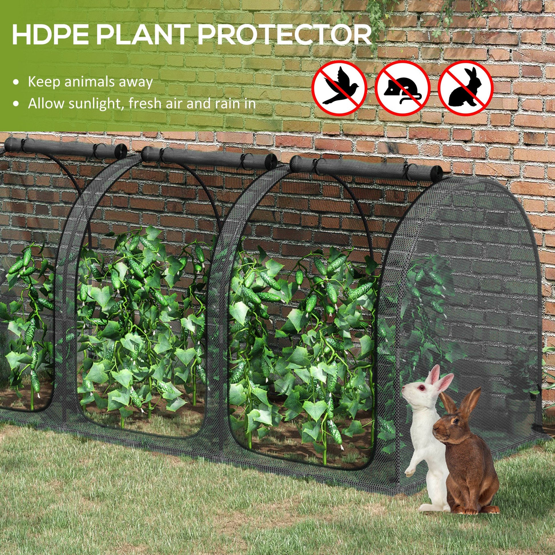 9' x 4' Crop Cage, Plant Protection Tent, with Three Zippered Doors and 4 Ground Stakes, for Garden, Yard, Lawn, Black
