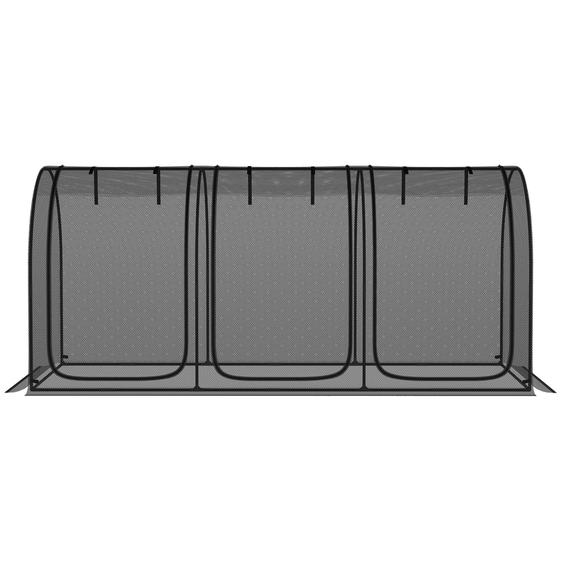 9' x 4' Crop Cage, Plant Protection Tent, with Three Zippered Doors and 4 Ground Stakes, for Garden, Yard, Lawn, Black