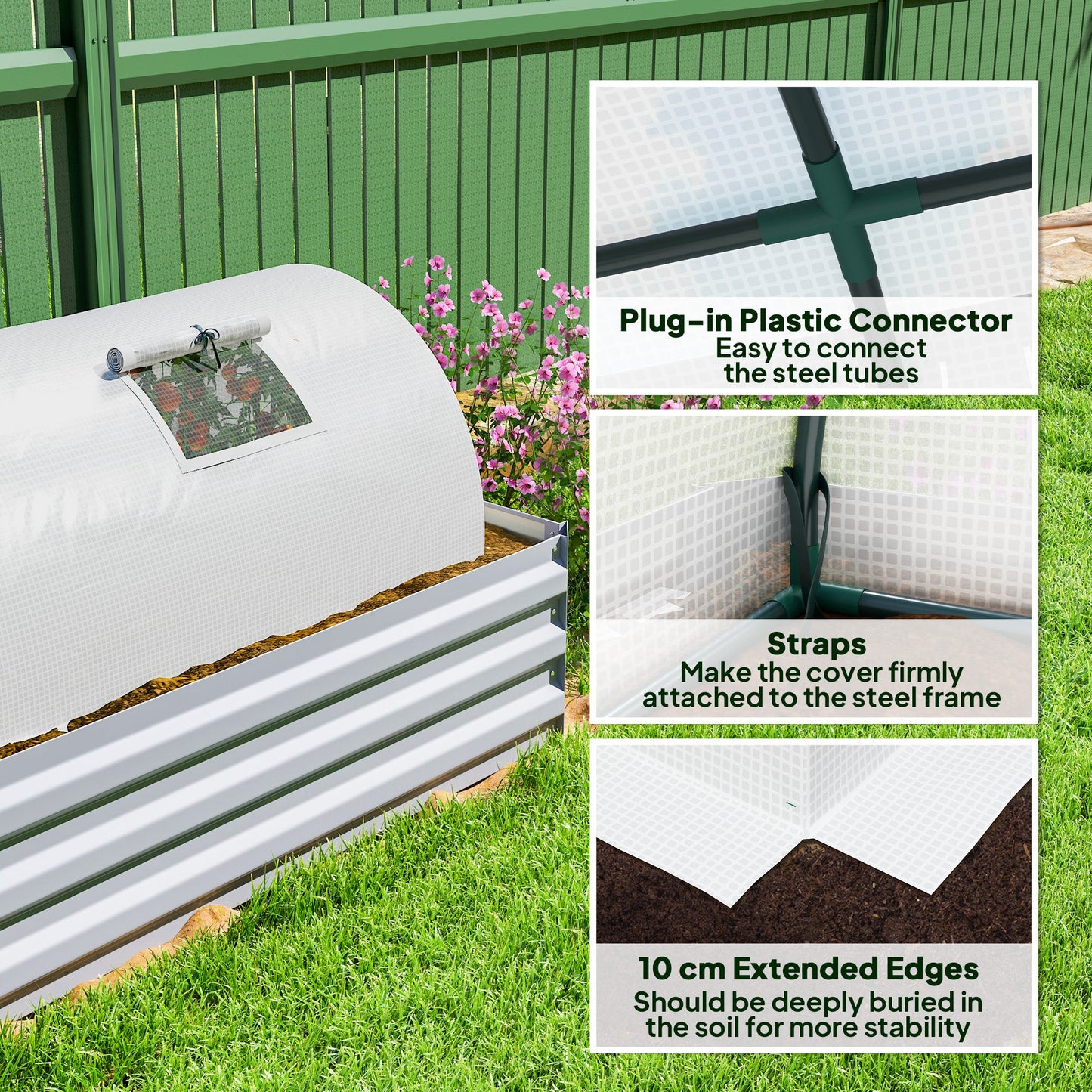 10' x 3' x 2' Portable Mini Greenhouse, Tunnel Growing Tent Plants Flower Warm House with 5 Mesh Windows and Steel Frame, for Garden, Patio, Backyard, White