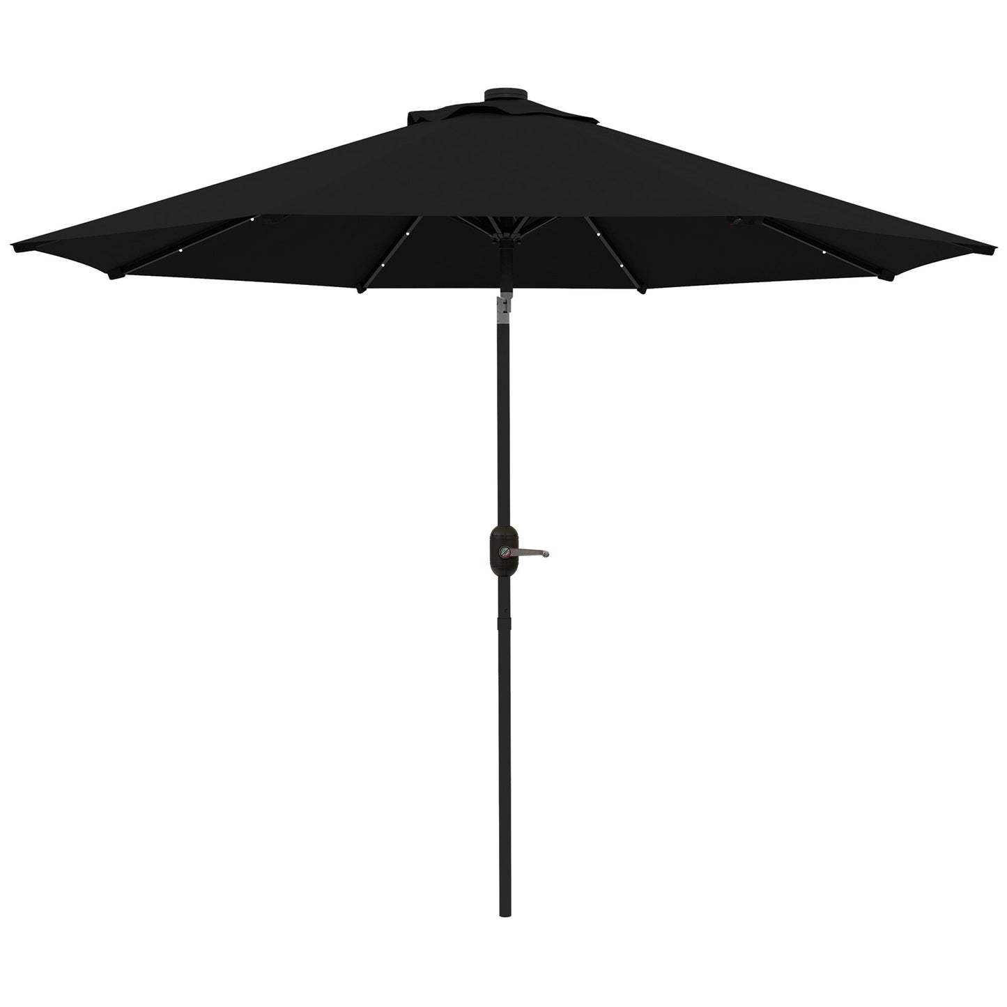 9ft Solar Patio Umbrella Outdoor Sunshade 24 LED Lights Tilt Canopy, Black