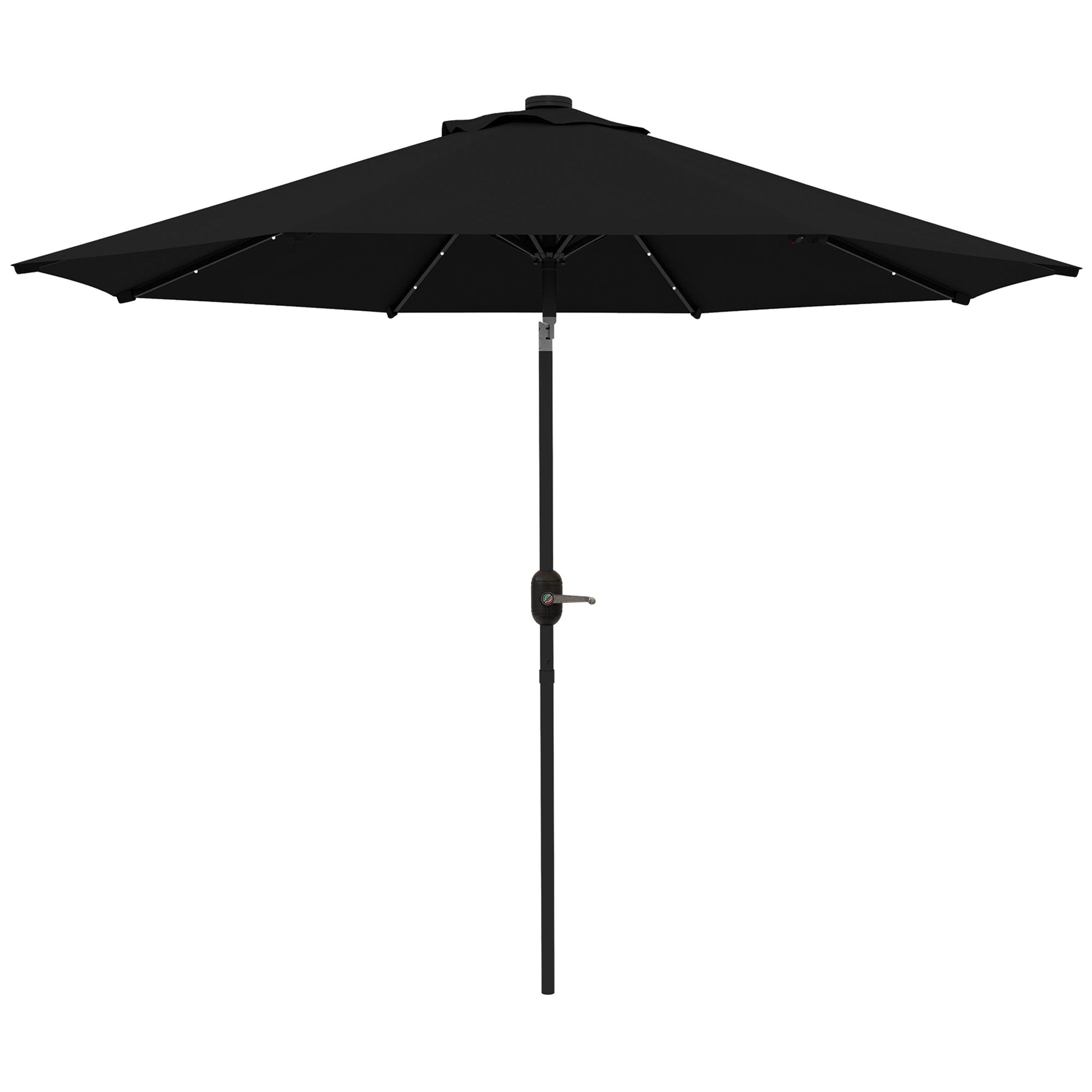 9ft Solar Patio Umbrella Outdoor Sunshade 24 LED Lights Tilt Canopy, Black