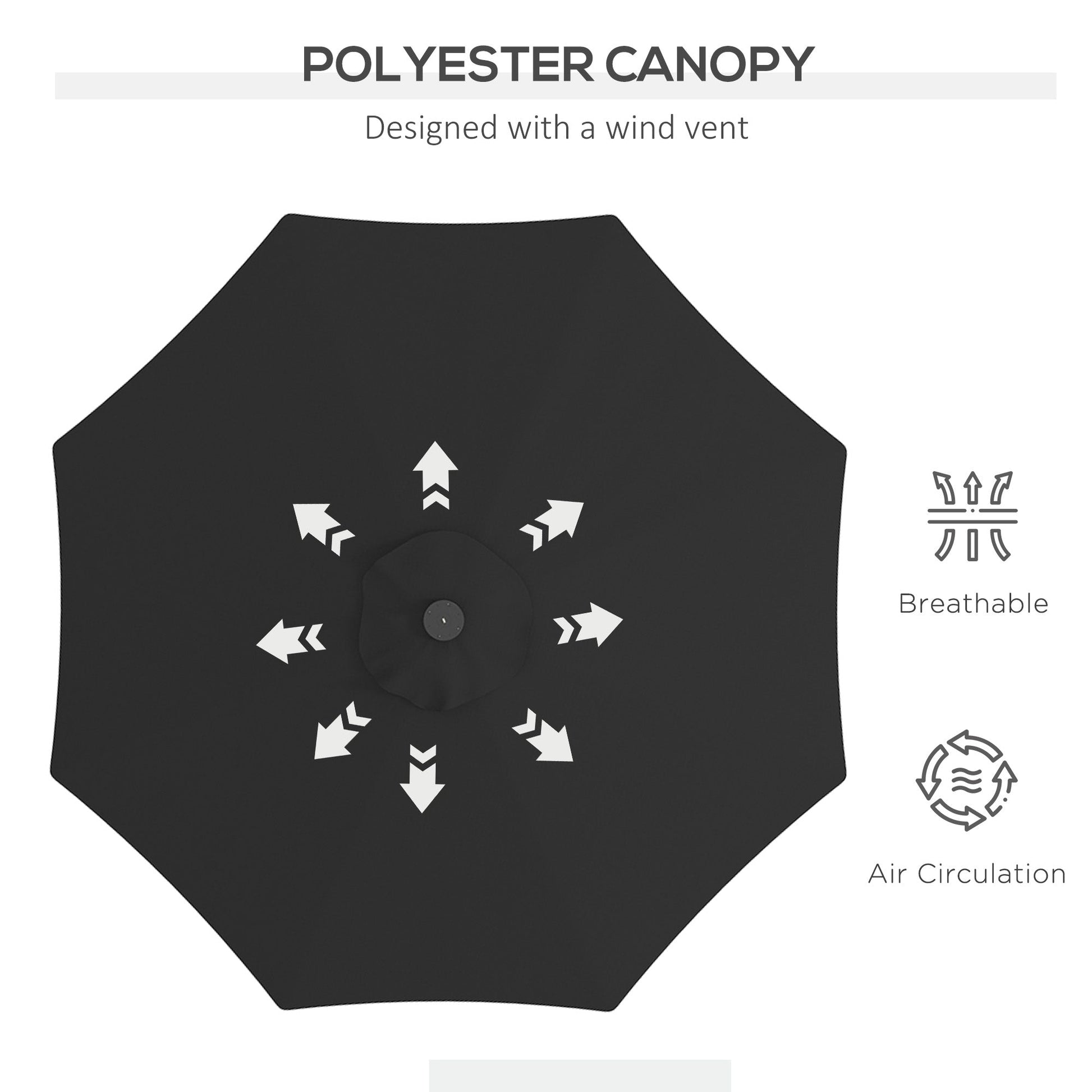 9ft Solar Patio Umbrella Outdoor Sunshade 24 LED Lights Tilt Canopy, Black