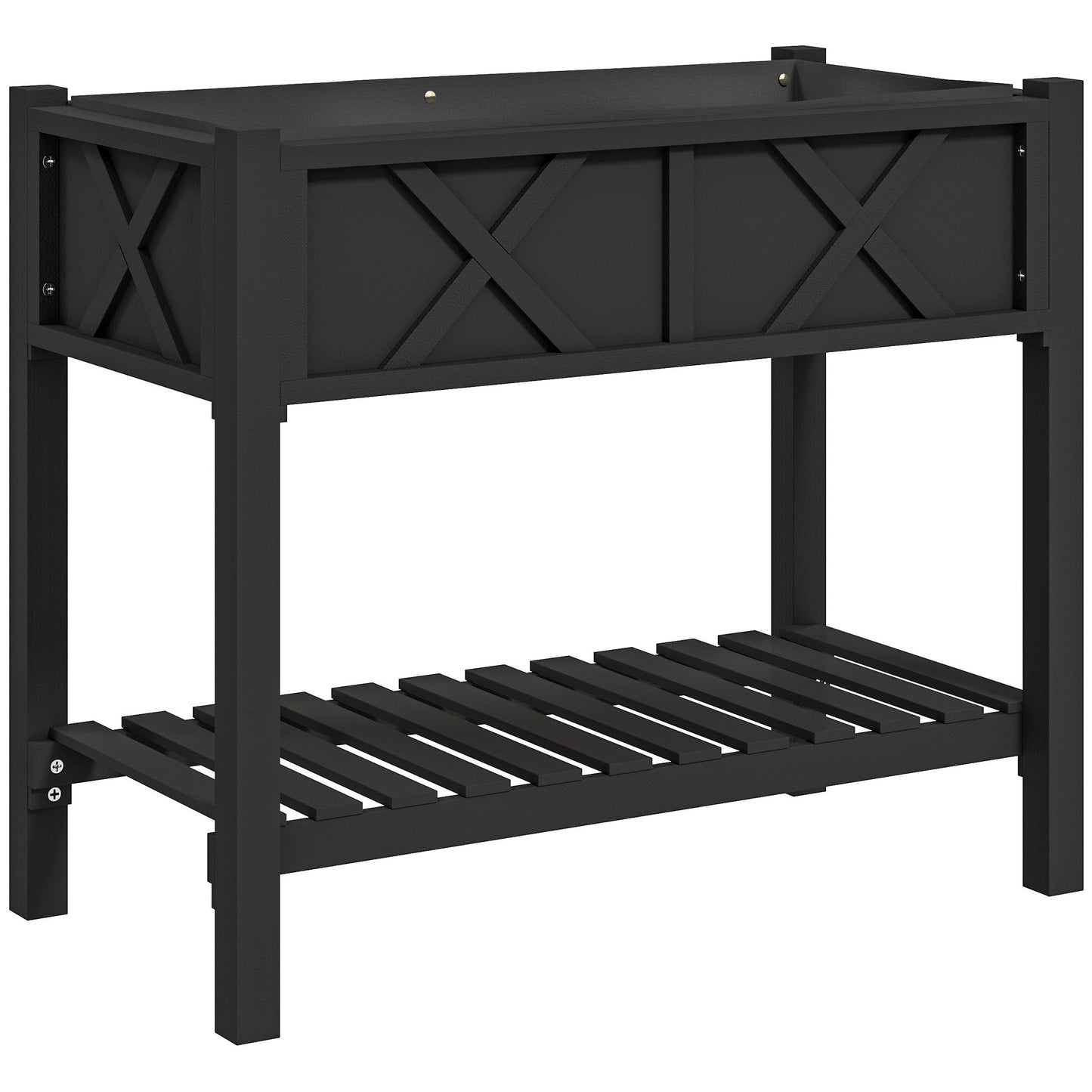 Wooden Raised Garden Bed, Elevated Planter Box with Storage Shelf, Drainage Holes and Liner for Backyard, Patio, Balcony, 34" x 18" x 30", Black