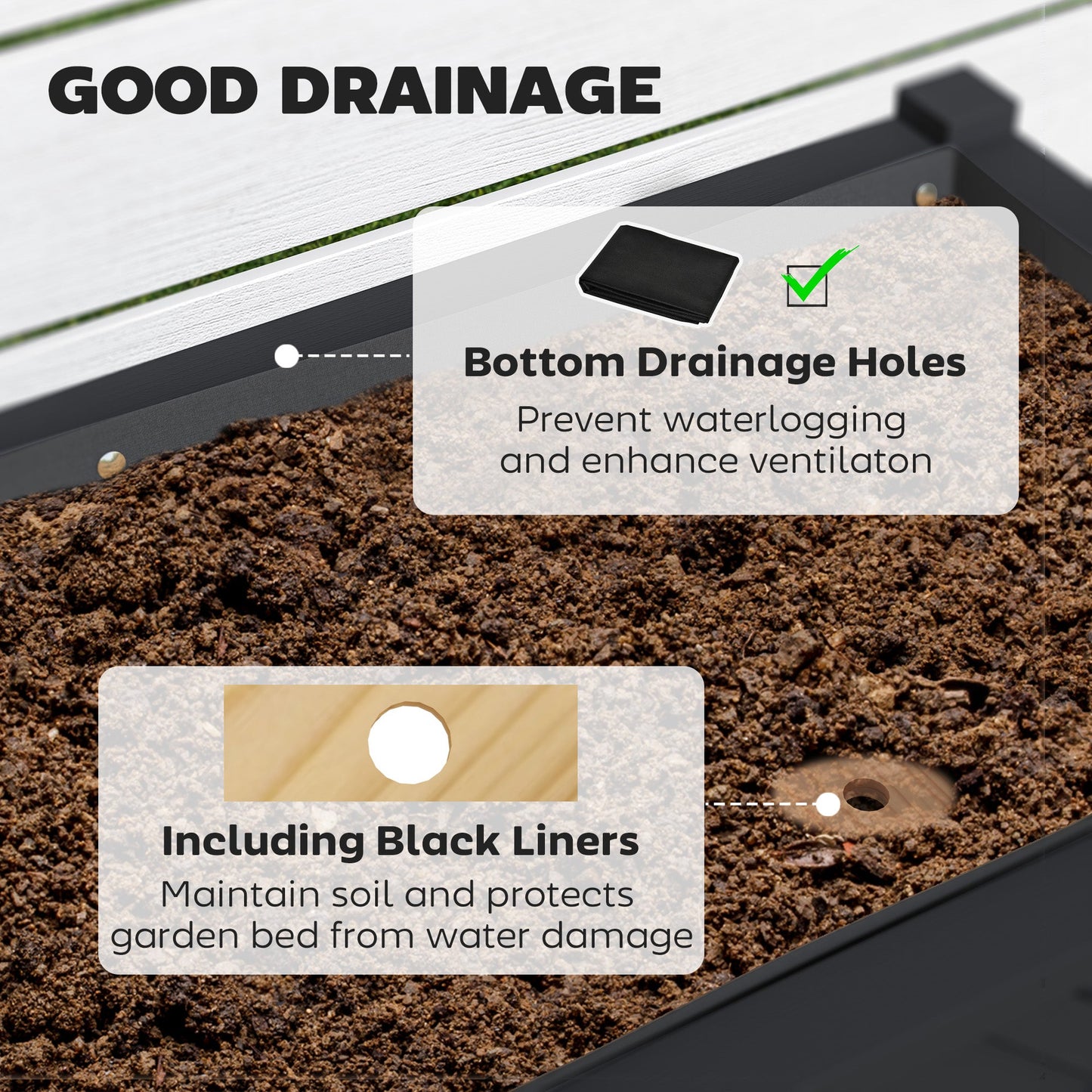 Wooden Raised Garden Bed, Elevated Planter Box with Storage Shelf, Drainage Holes and Liner for Backyard, Patio, Balcony, 34" x 18" x 30", Black