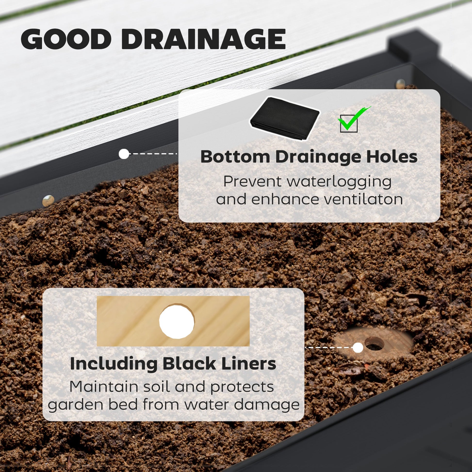 Wooden Raised Garden Bed, Elevated Planter Box with Storage Shelf, Drainage Holes and Liner for Backyard, Patio, Balcony, 34" x 18" x 30", Black