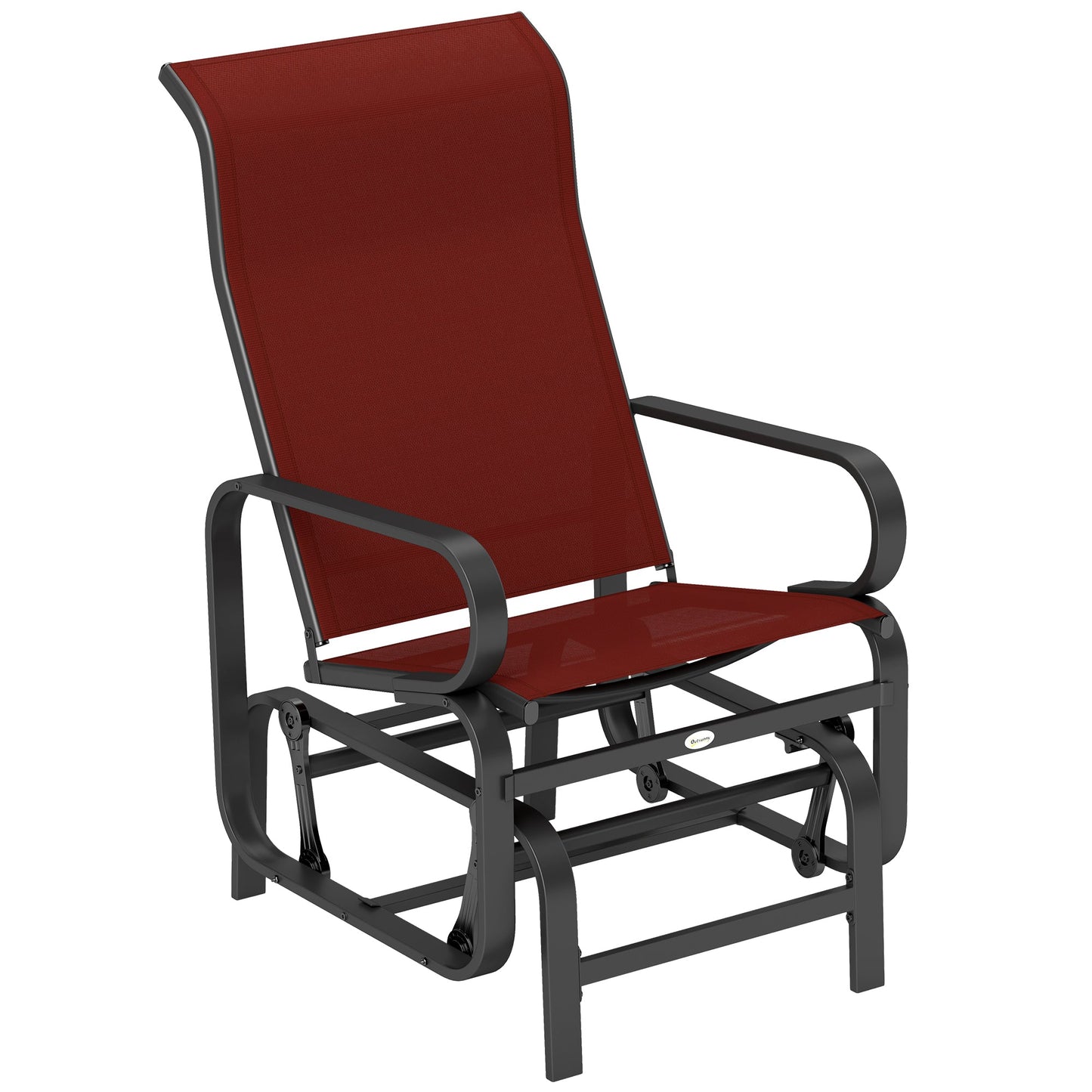 Patio Glider with Breathable Mesh Fabric, Outdoor Glider Chair, Garden Rocking Gliding Seat for Patio, Yard, Porch, Wine Red