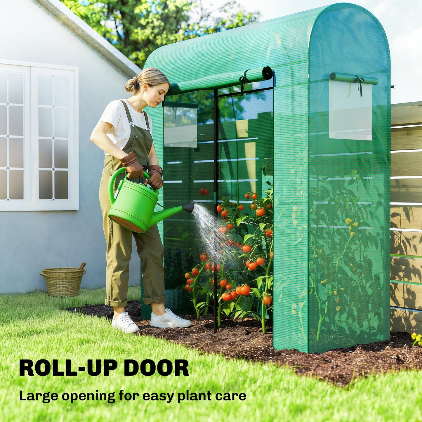6' x 2' x 6.6' Mini Greenhouse, Portable Garden Green House with Roll-up Door and Mesh Windows, Small Plant Greenhouse with PE Cover, Steel Frame for Indoor Outdoor, Green