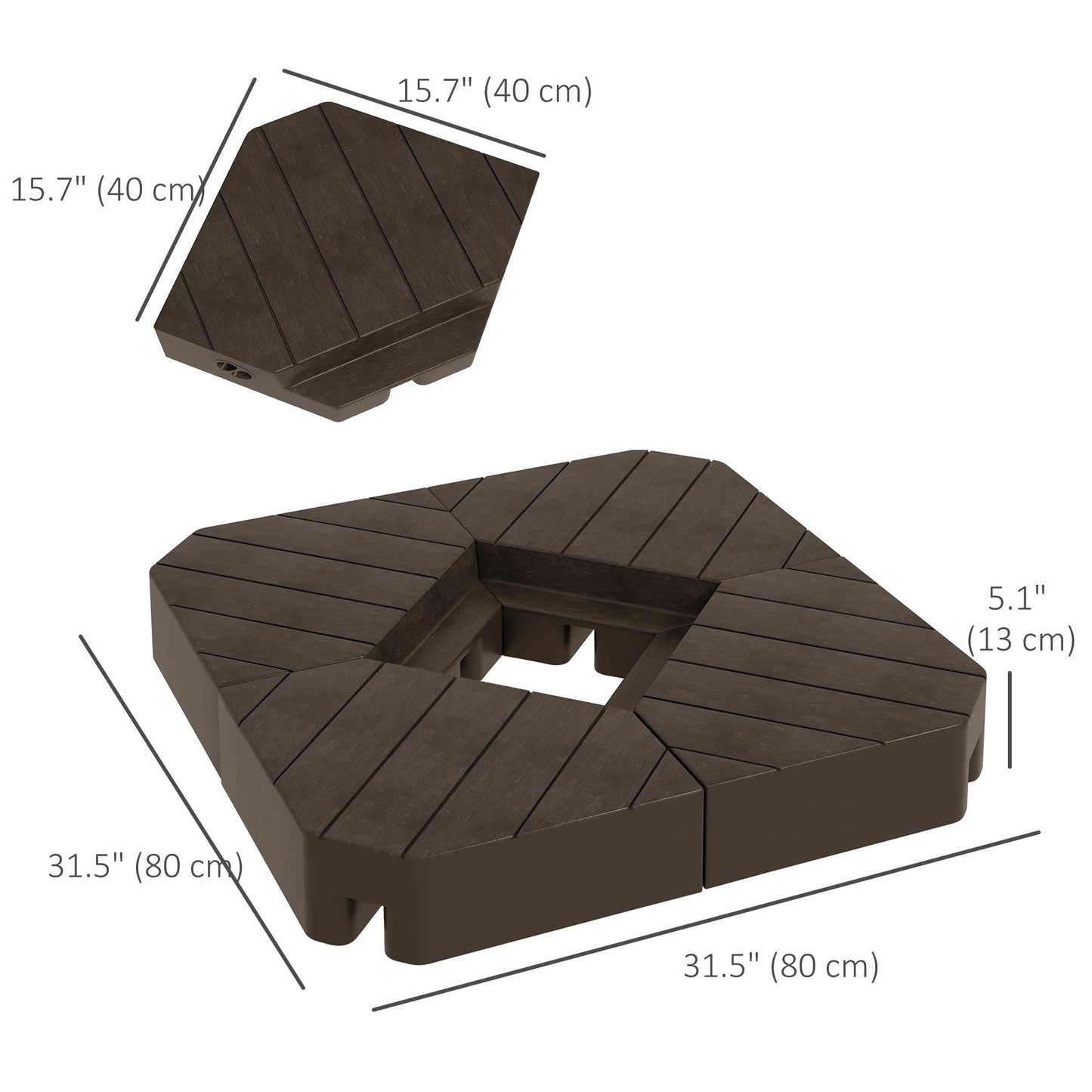4 Piece Patio Cantilever Umbrella Base Weight Set, Outdoor Offset Umbrella Weights for Umbrella Stand, 132 lb. Capacity Water or 176 lb. Capacity Sand, Brown