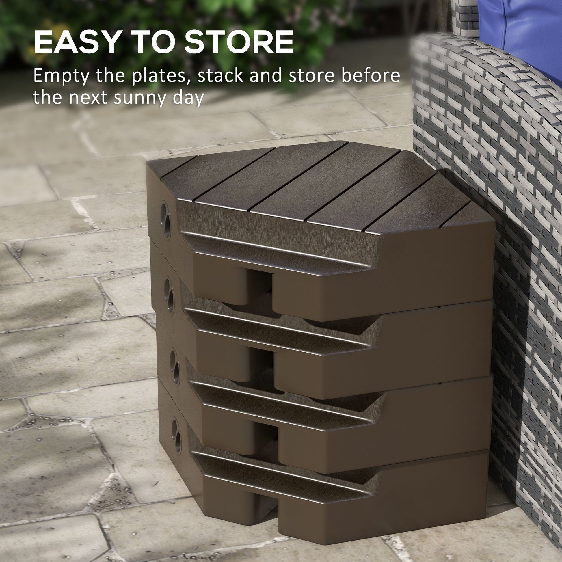 4 Piece Patio Cantilever Umbrella Base Weight Set, Outdoor Offset Umbrella Weights for Umbrella Stand, 132 lb. Capacity Water or 176 lb. Capacity Sand, Brown