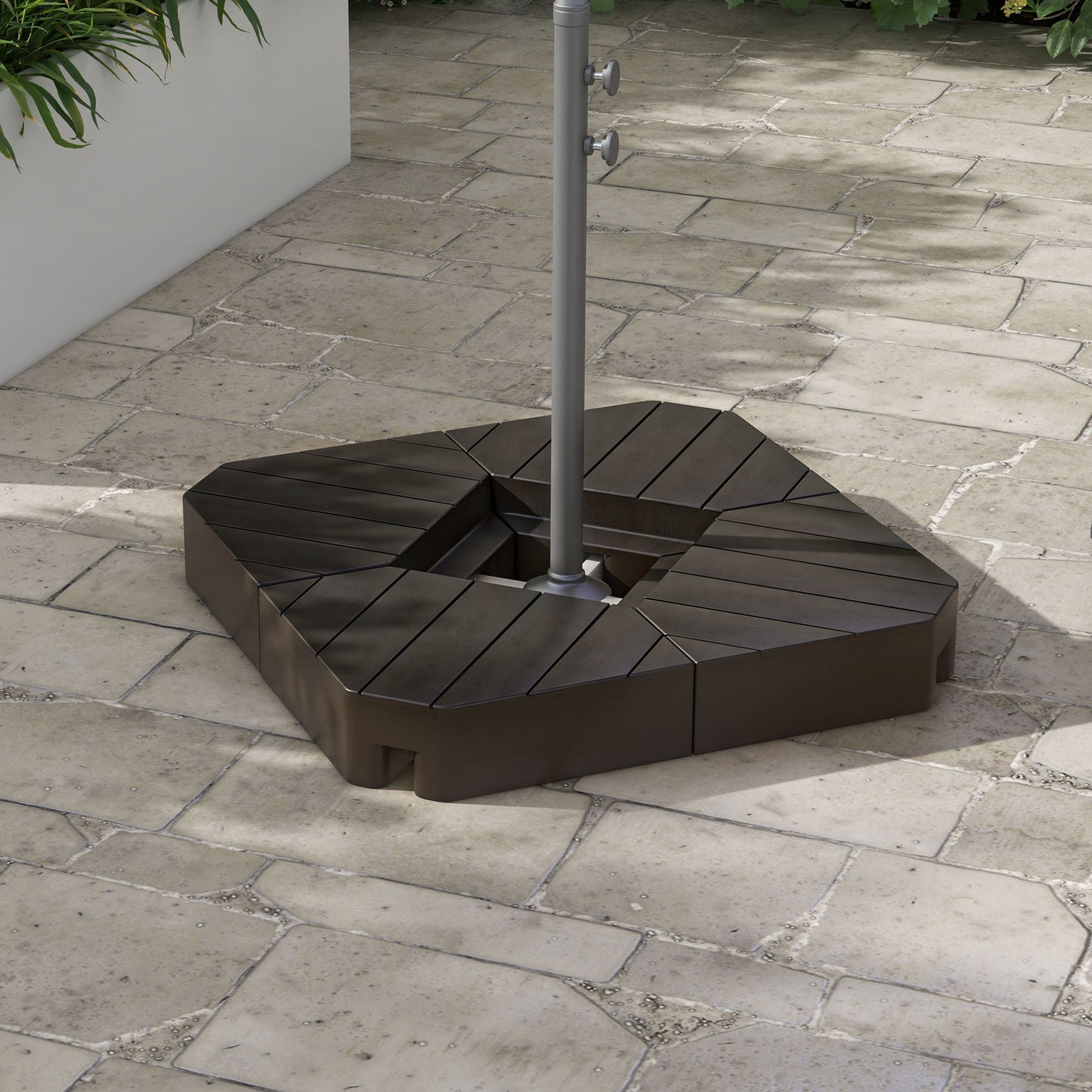 4 Piece Patio Cantilever Umbrella Base Weight Set, Outdoor Offset Umbrella Weights for Umbrella Stand, 132 lb. Capacity Water or 176 lb. Capacity Sand, Brown