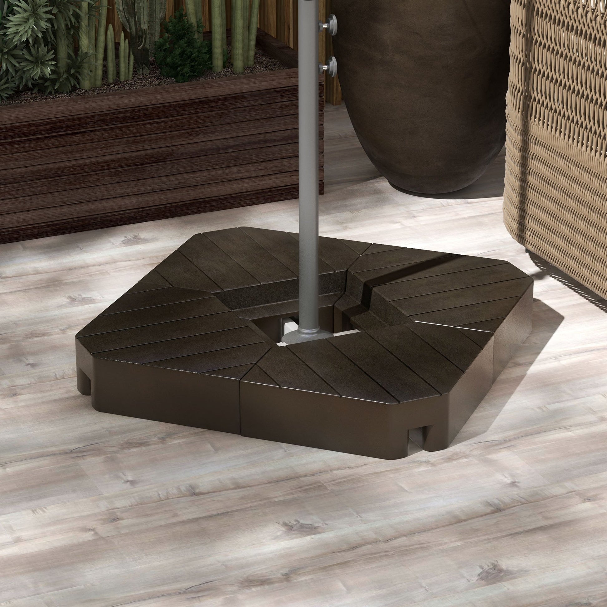 4 Piece Patio Cantilever Umbrella Base Weight Set, Outdoor Offset Umbrella Weights for Umbrella Stand, 132 lb. Capacity Water or 176 lb. Capacity Sand, Brown