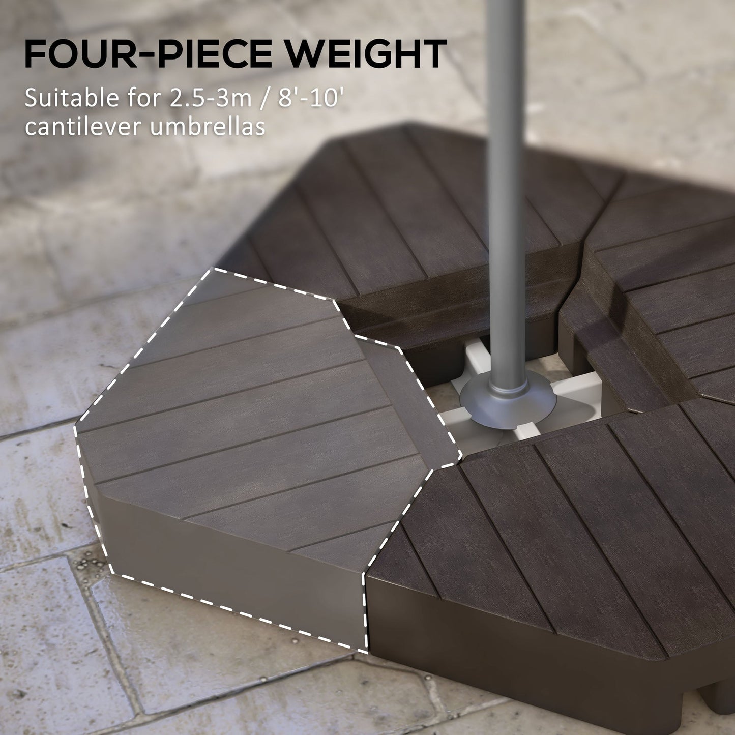 4 Piece Patio Cantilever Umbrella Base Weight Set, Outdoor Offset Umbrella Weights for Umbrella Stand, 132 lb. Capacity Water or 176 lb. Capacity Sand, Brown