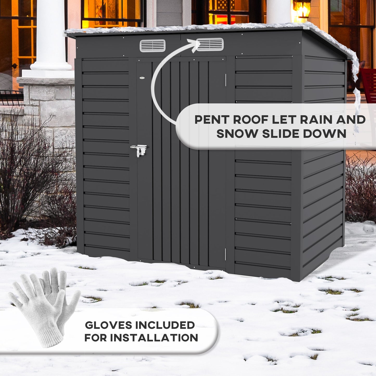6 x 4FT Outdoor Storage Shed, Easy to Assemble Galvanized Metal Garden Shed, Waterproof Tool Shed with Lockable Door and 2 Vents for Backyard, Lawn, Patio, Grey