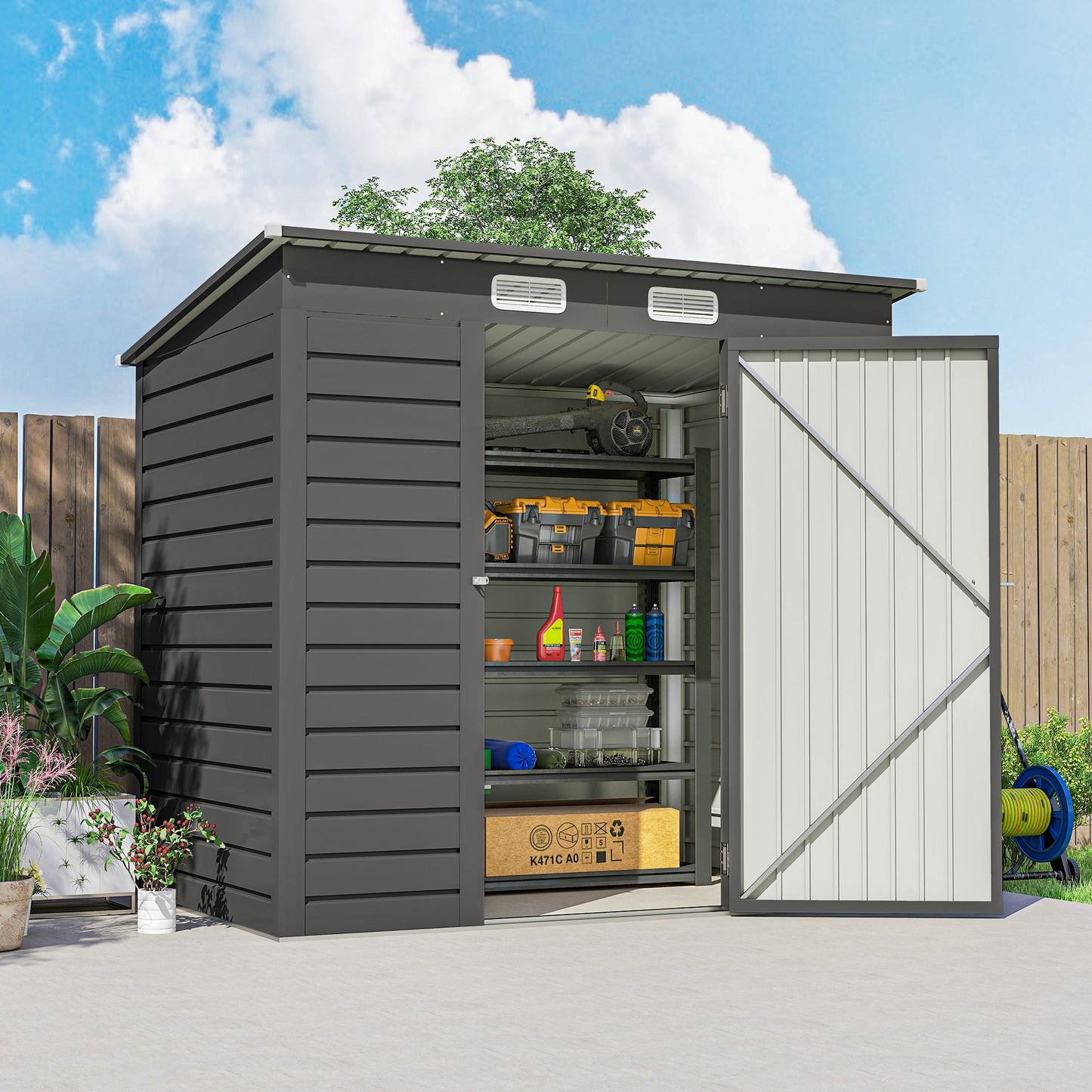 6 x 4FT Outdoor Storage Shed, Easy to Assemble Galvanized Metal Garden Shed, Waterproof Tool Shed with Lockable Door and 2 Vents for Backyard, Lawn, Patio, Grey