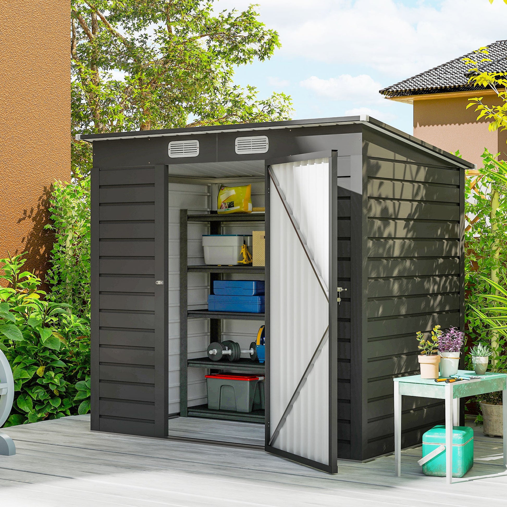 6 x 4FT Outdoor Storage Shed, Easy to Assemble Galvanized Metal Garden Shed, Waterproof Tool Shed with Lockable Door and 2 Vents for Backyard, Lawn, Patio, Grey