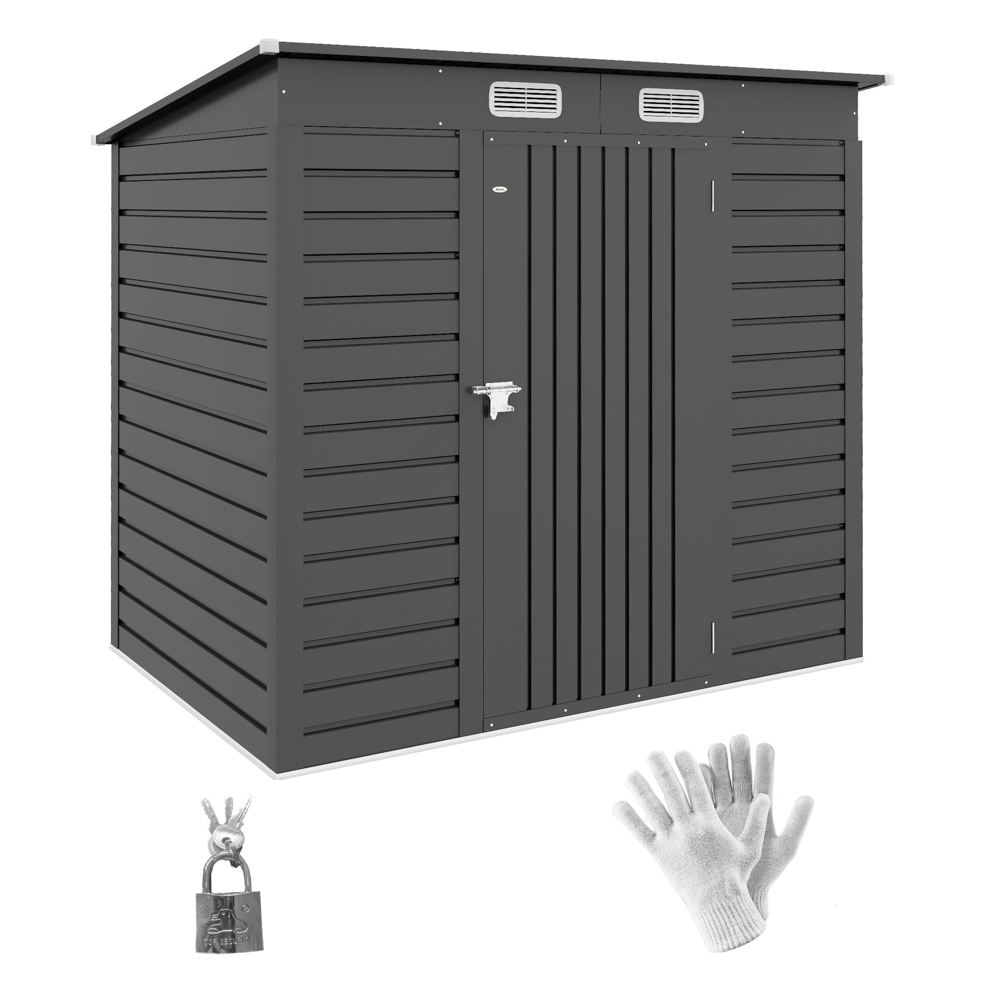 6 x 4FT Outdoor Storage Shed, Easy to Assemble Galvanized Metal Garden Shed, Waterproof Tool Shed with Lockable Door and 2 Vents for Backyard, Lawn, Patio, Grey