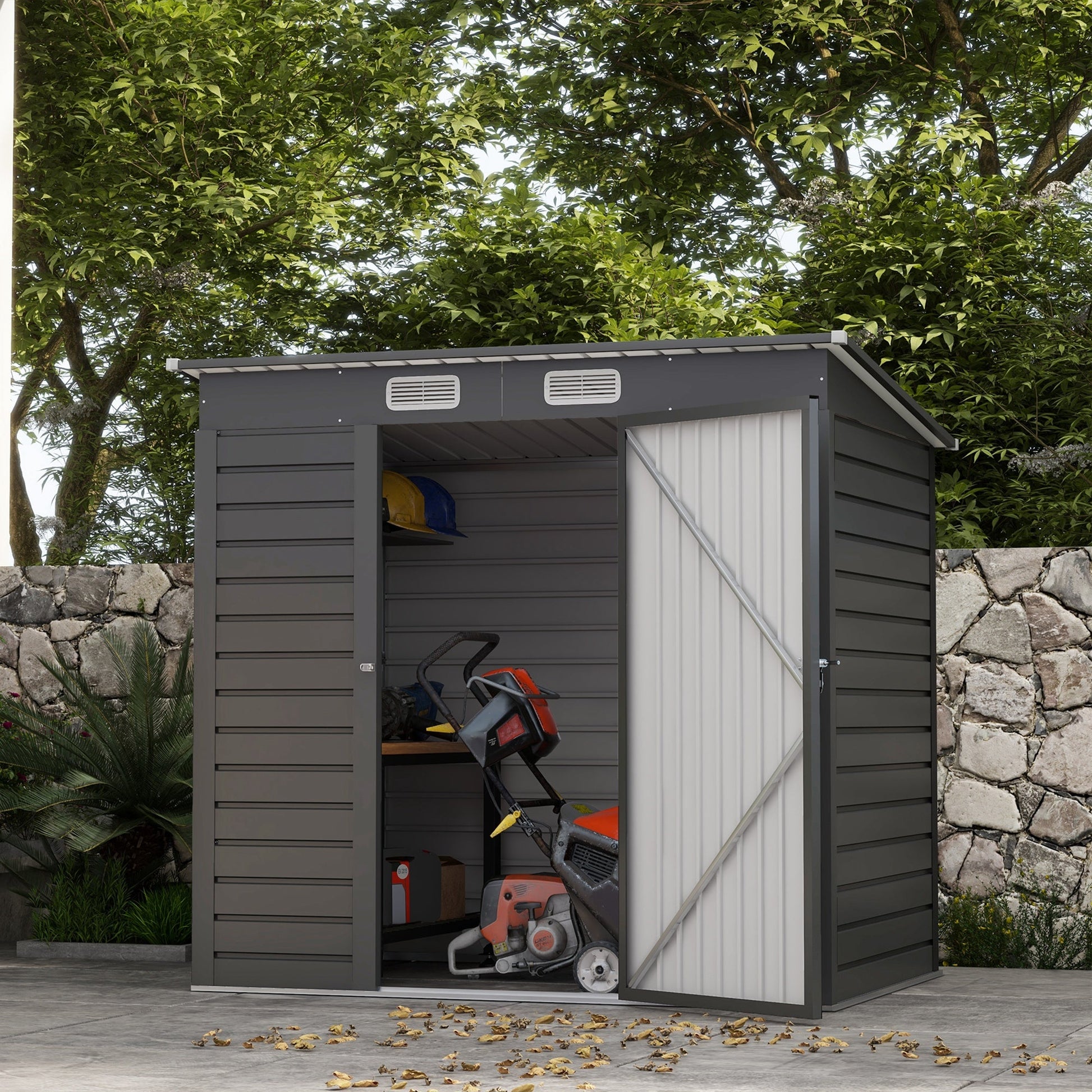 6 x 4FT Outdoor Storage Shed, Easy to Assemble Galvanized Metal Garden Shed, Waterproof Tool Shed with Lockable Door and 2 Vents for Backyard, Lawn, Patio, Grey