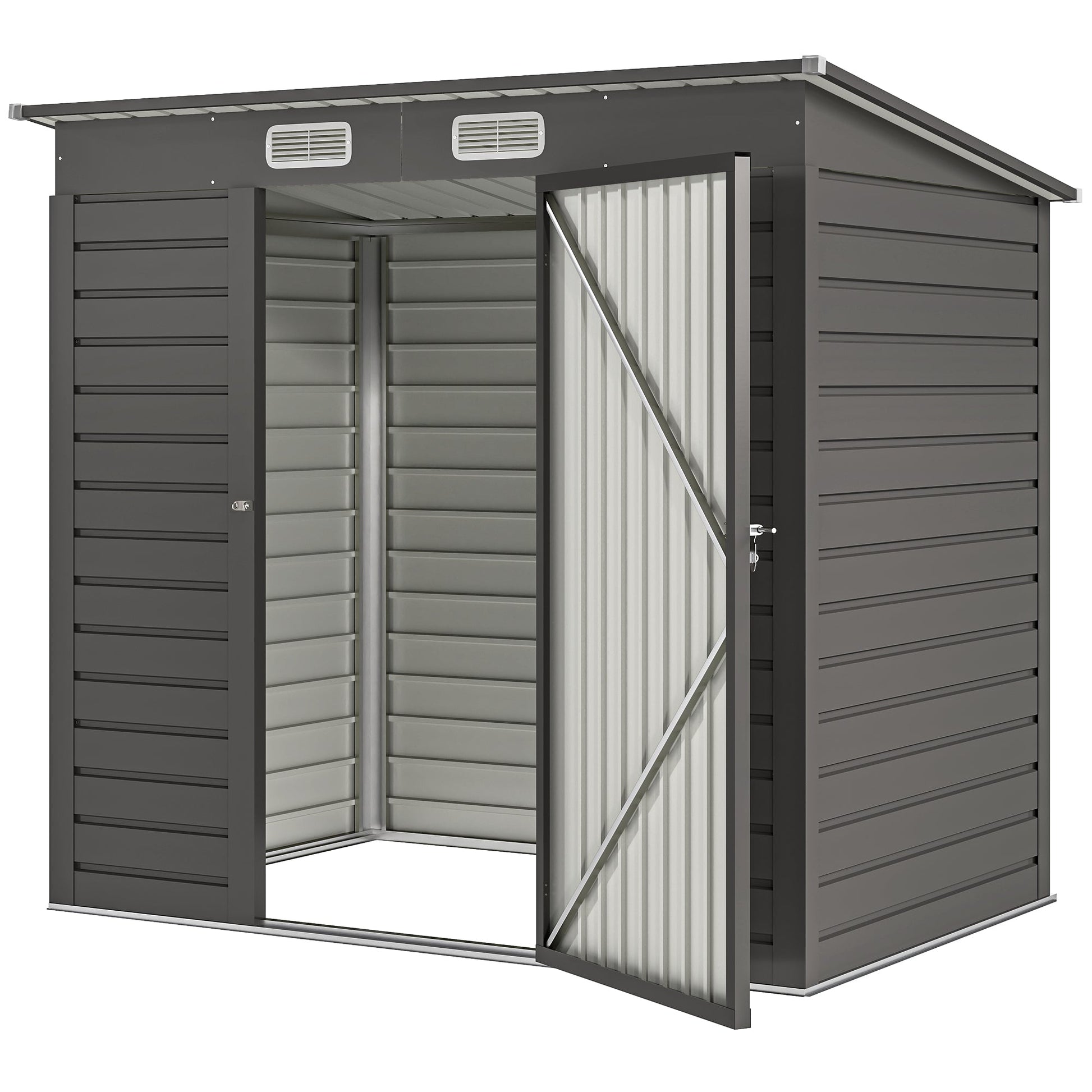 6 x 4FT Outdoor Storage Shed, Easy to Assemble Galvanized Metal Garden Shed, Waterproof Tool Shed with Lockable Door and 2 Vents for Backyard, Lawn, Patio, Grey