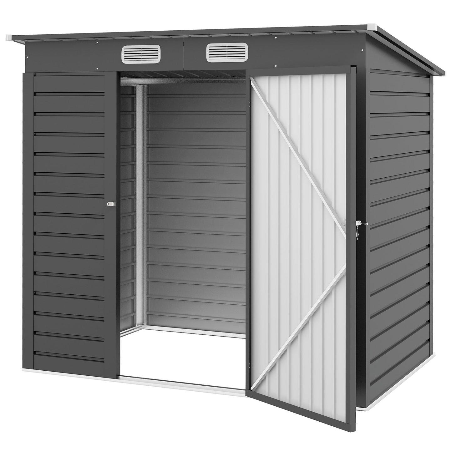 6 x 4FT Outdoor Storage Shed, Easy to Assemble Galvanized Metal Garden Shed, Waterproof Tool Shed with Lockable Door and 2 Vents for Backyard, Lawn, Patio, Grey