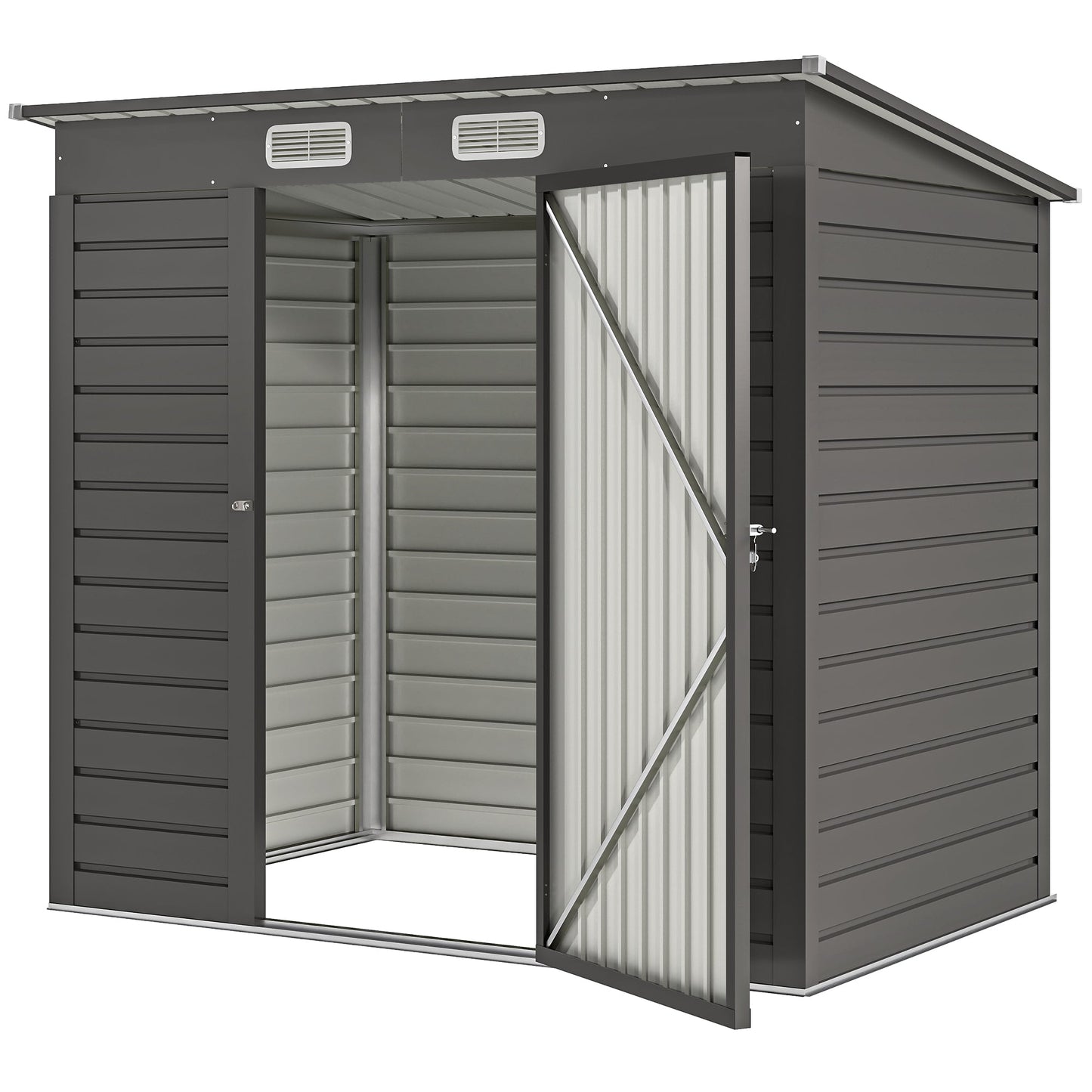6 x 4FT Outdoor Storage Shed, Easy to Assemble Galvanized Metal Garden Shed, Waterproof Tool Shed with Lockable Door and 2 Vents for Backyard, Lawn, Patio, Grey