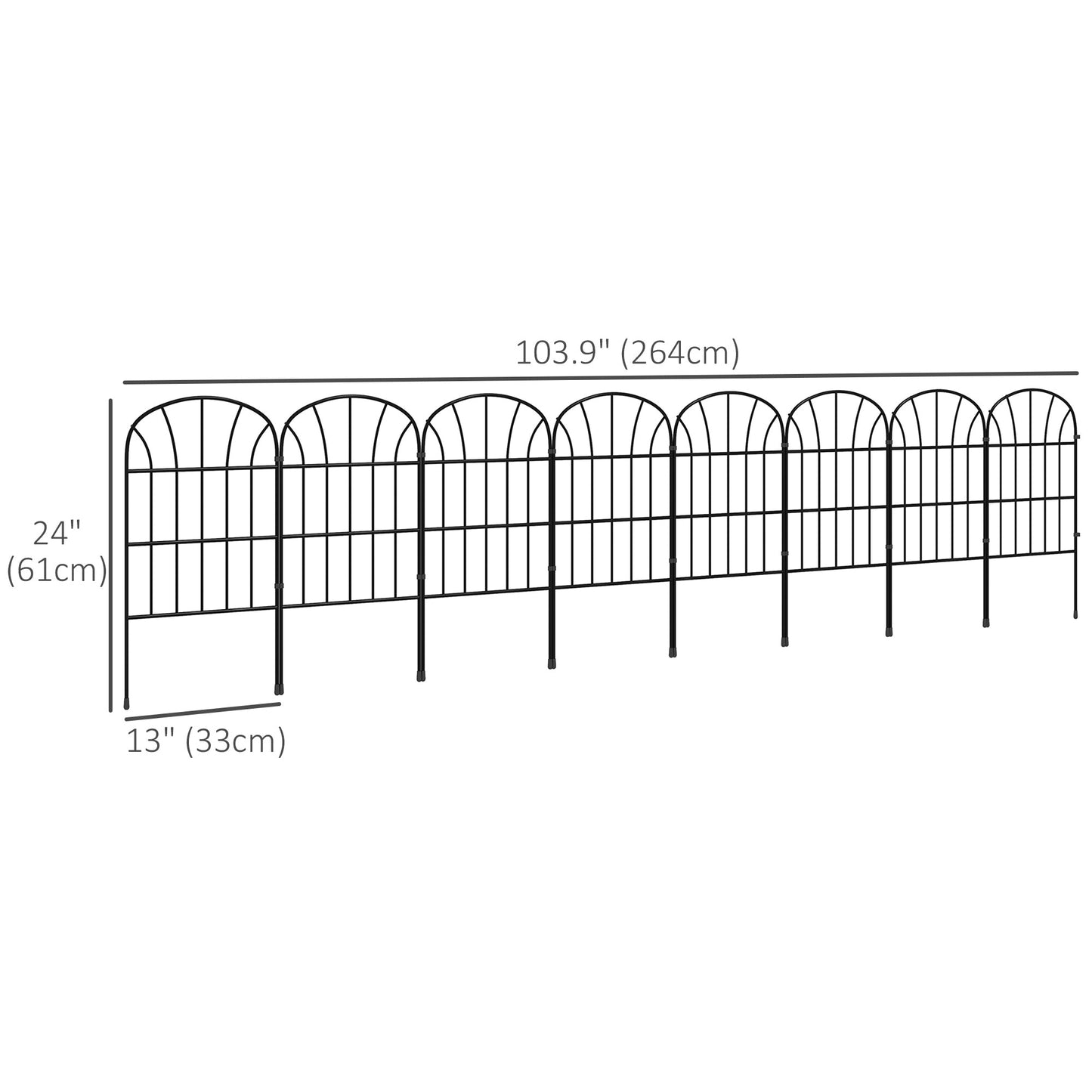 8 Panels Decorative Garden Fence, 24in x 8.7ft Rustproof Metal Wire, No Dig Fencing, Landscape Flower Bed Border Edging Animal Barrier, Black