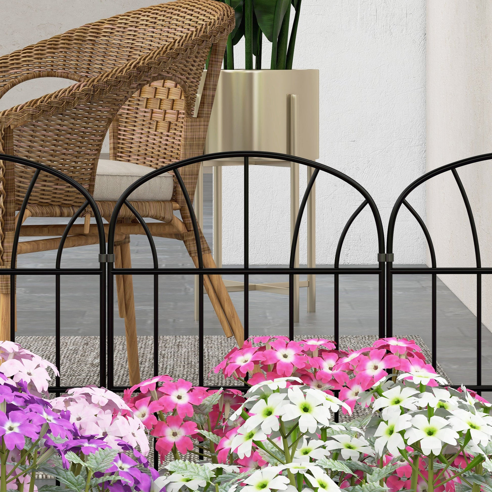 8 Panels Decorative Garden Fence, 24in x 8.7ft Rustproof Metal Wire, No Dig Fencing, Landscape Flower Bed Border Edging Animal Barrier, Black