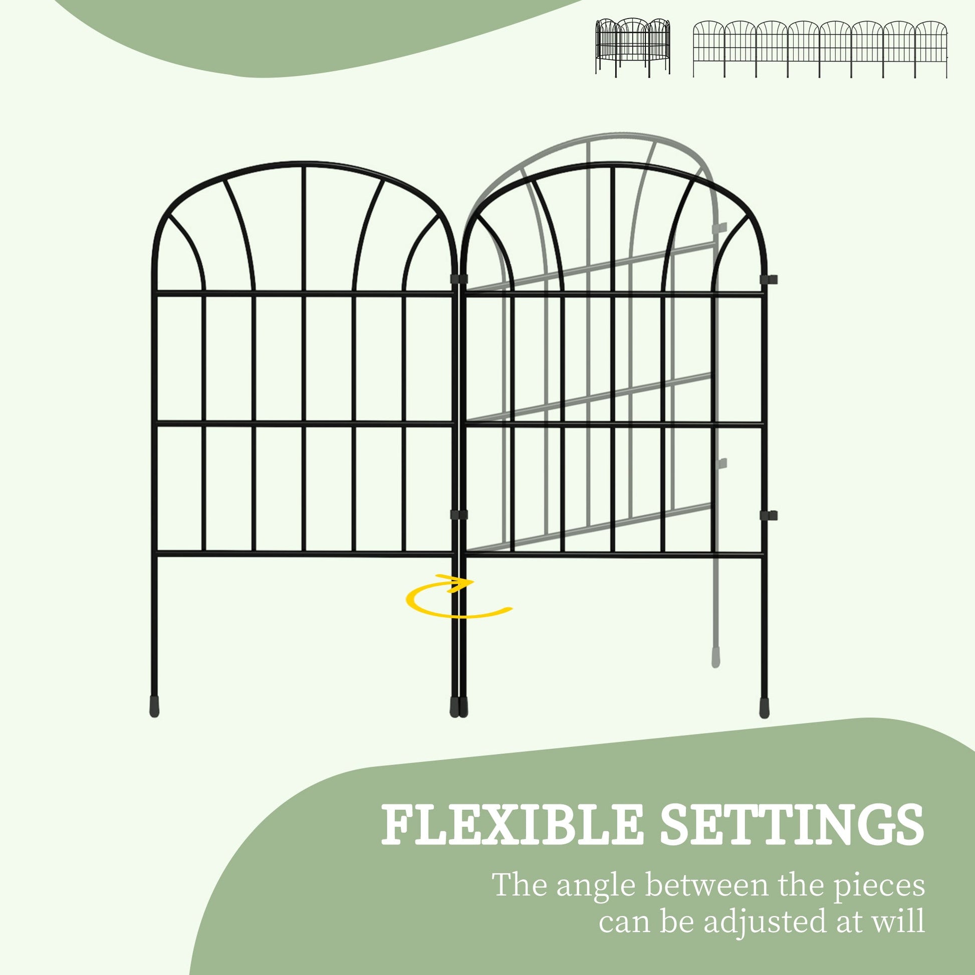 8 Panels Decorative Garden Fence, 24in x 8.7ft Rustproof Metal Wire, No Dig Fencing, Landscape Flower Bed Border Edging Animal Barrier, Black