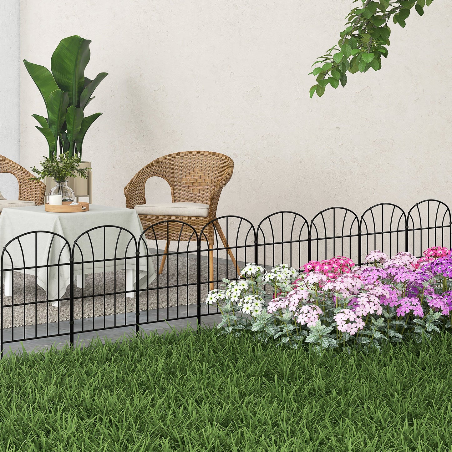 8 Panels Decorative Garden Fence, 24in x 8.7ft Rustproof Metal Wire, No Dig Fencing, Landscape Flower Bed Border Edging Animal Barrier, Black